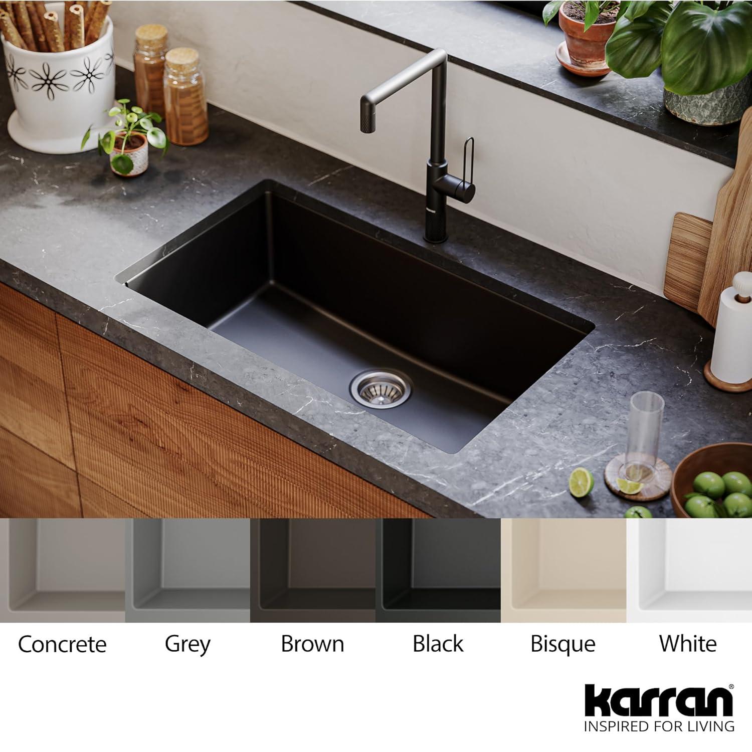 Karran Quartz 32-1/4'' X 19-1/4'' Large Single Bowl Undermount Kitchen Sink