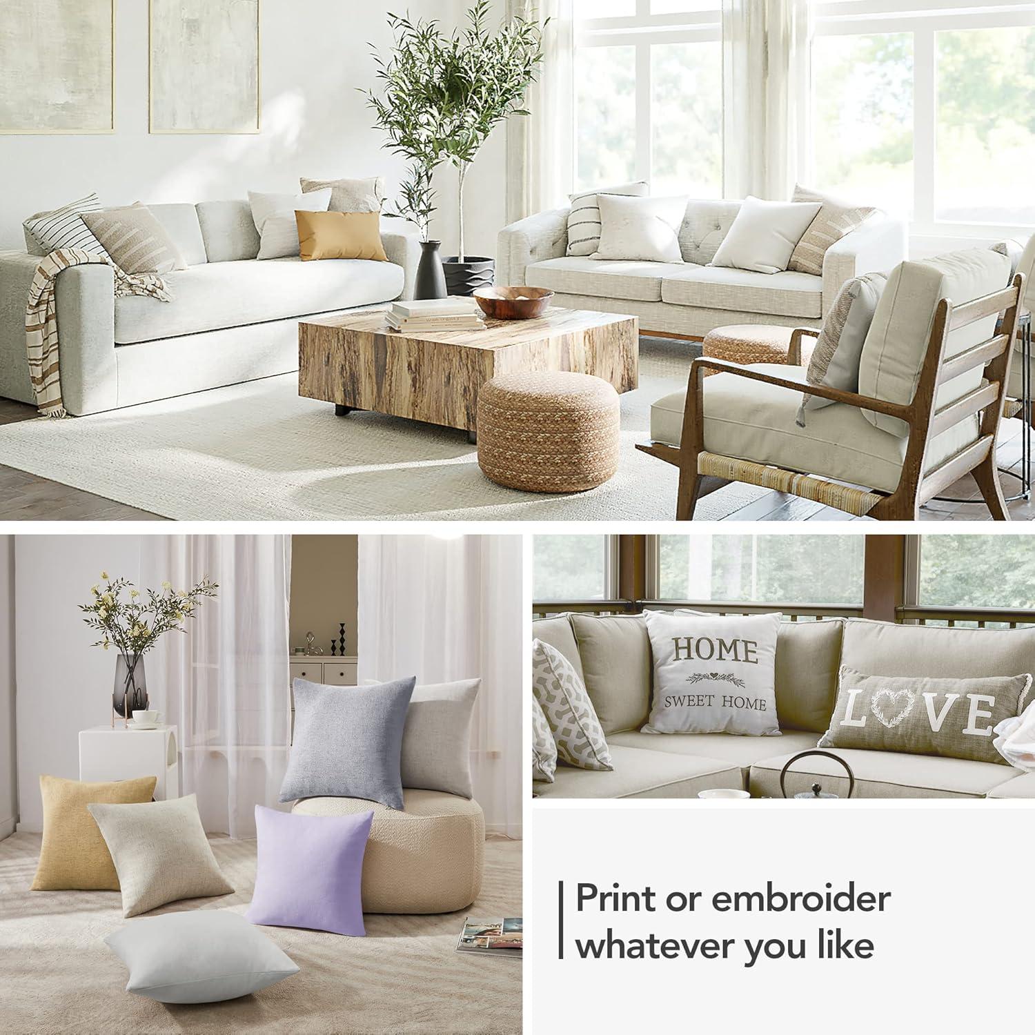 Deconovo Decorative Throw Pillow Covers - Set of 4 Soft Linen Cushion Covers, 20x20 Inch, Green & Machine Washable Pillowcases for Sofa, Bedroom, Living Room Décor, Beige