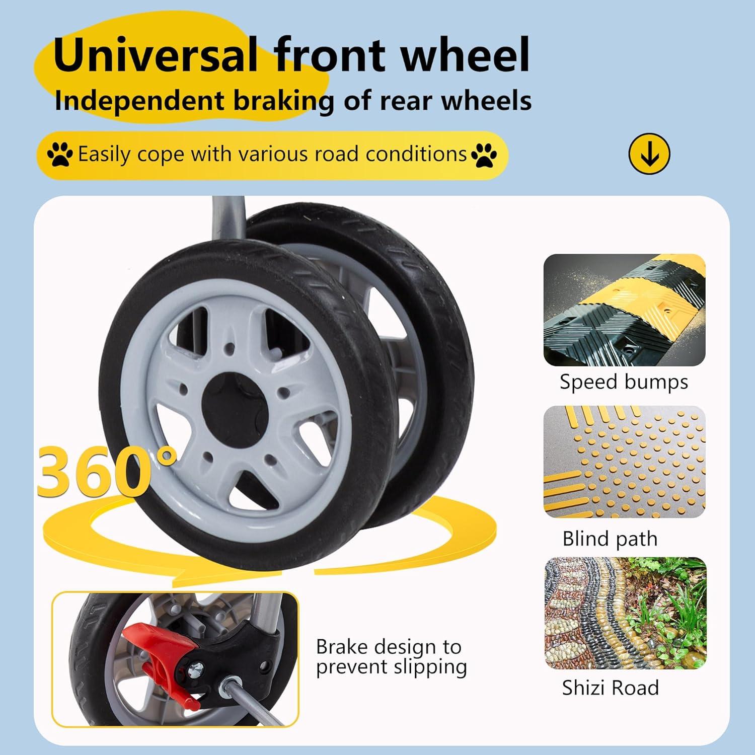 4 Wheels Pet Stroller Cat Dog Cage Stroller Travel Folding Carrier with Cup Holders and Removable Liner for Small-Medium Dog, Cat (Pink)