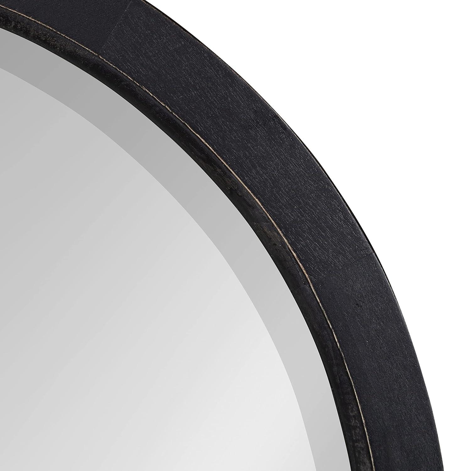 32" x 32" Hogan Round Framed Decorative Wall Mirror Walnut Brown : Modern Wood Frame, No Assembly Required