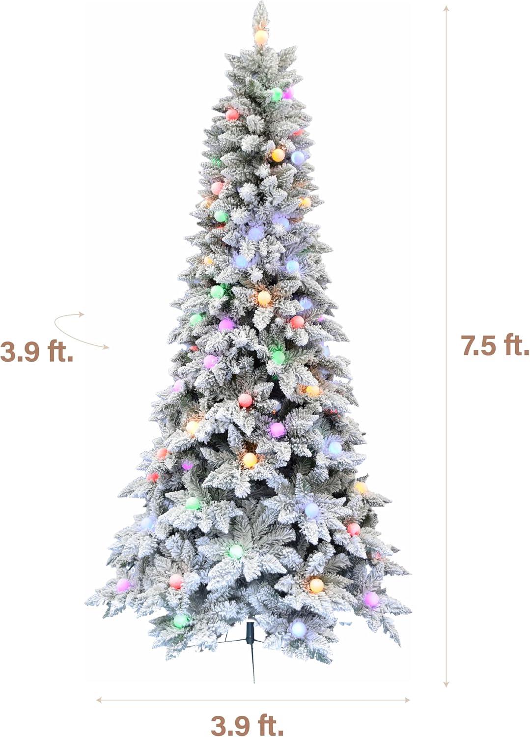 Fraser Hill Farm Slim White Tail Pine Artificial Christmas Tree with Multicolor Lights and Stand