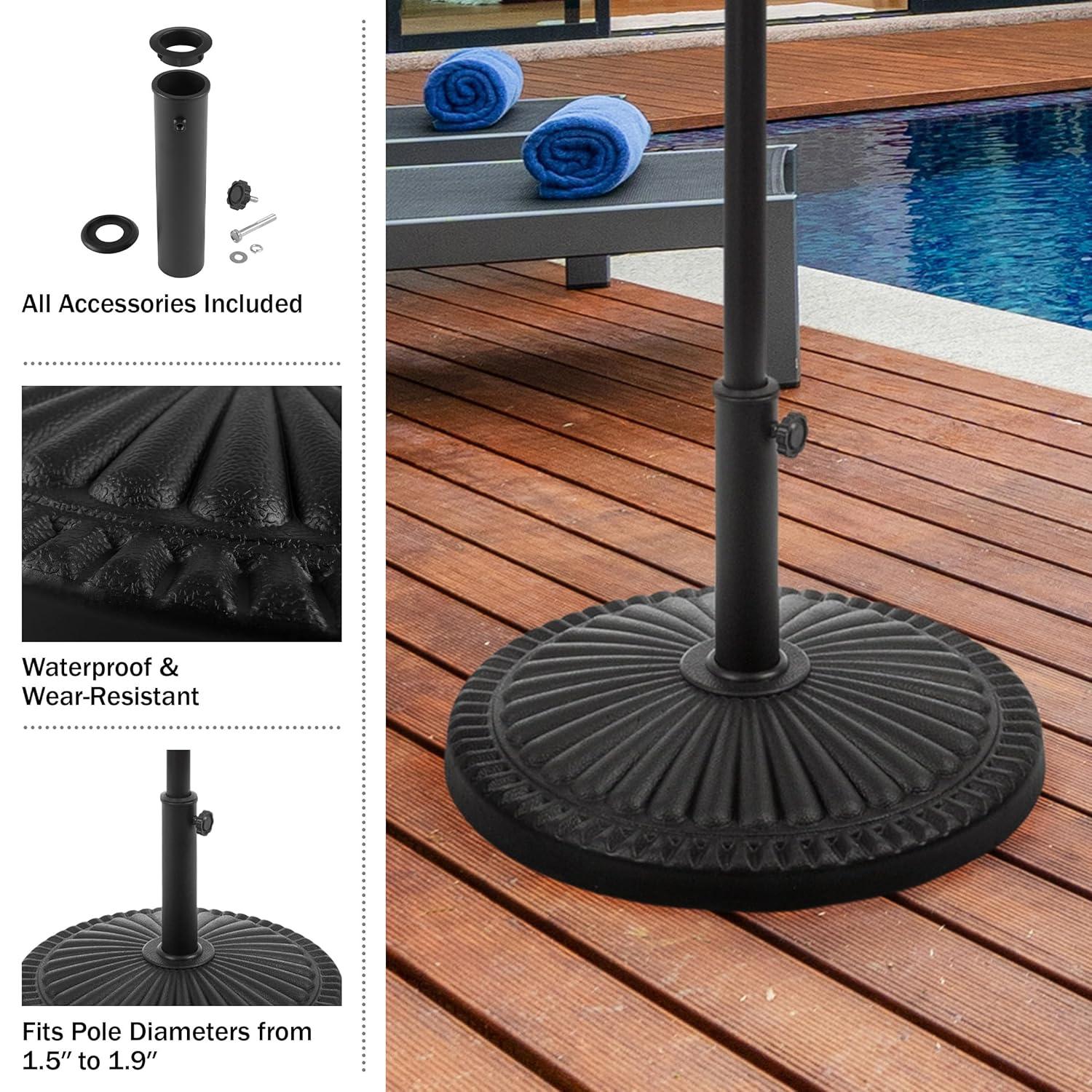 Pure Garden 39lb Round Outdoor Patio Umbrella Base Black: Resin & Cement, No Assembly, UV-Resistant
