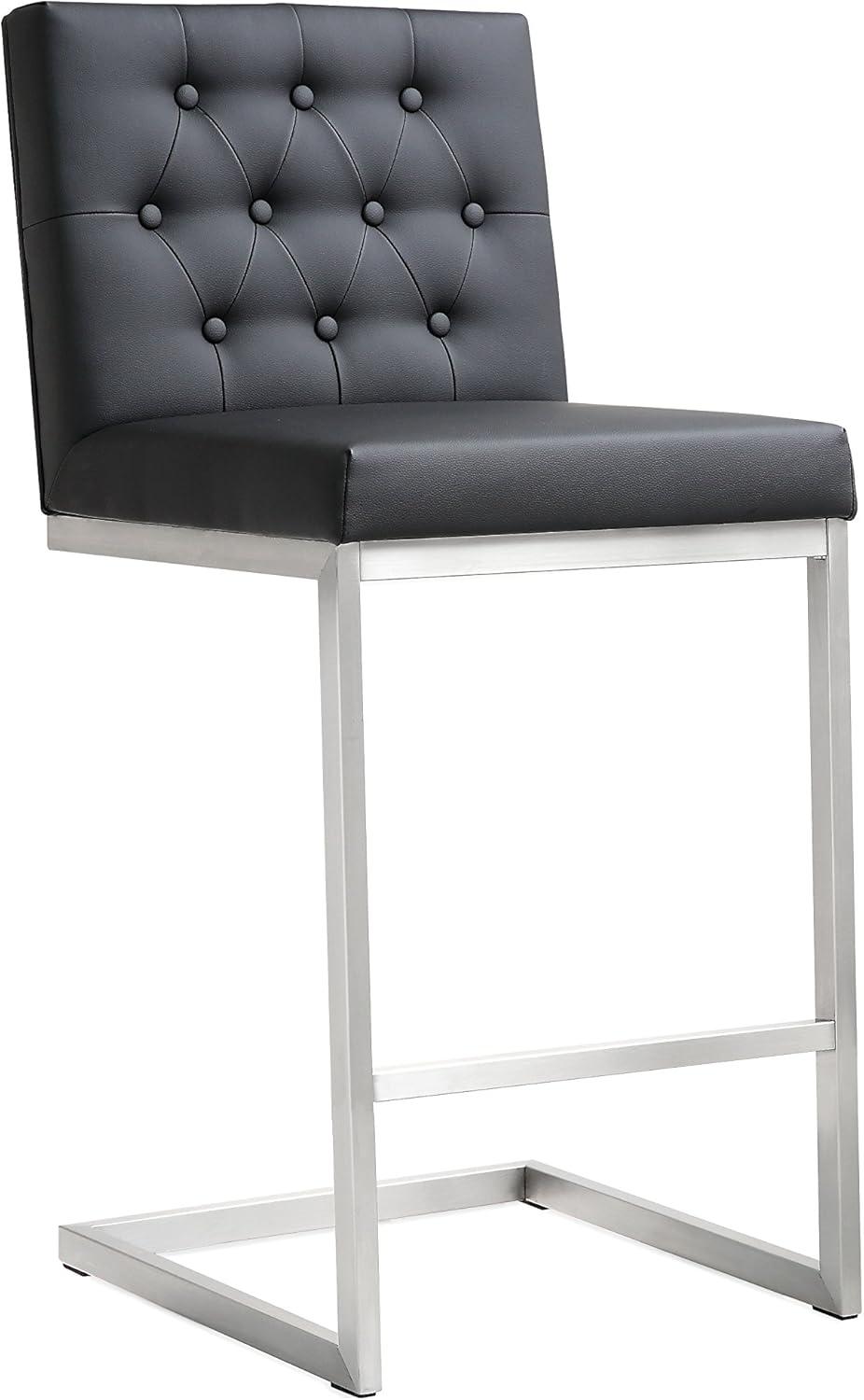 Helsinki Contemporary Black Leather Counter Stool with Stainless Steel Base