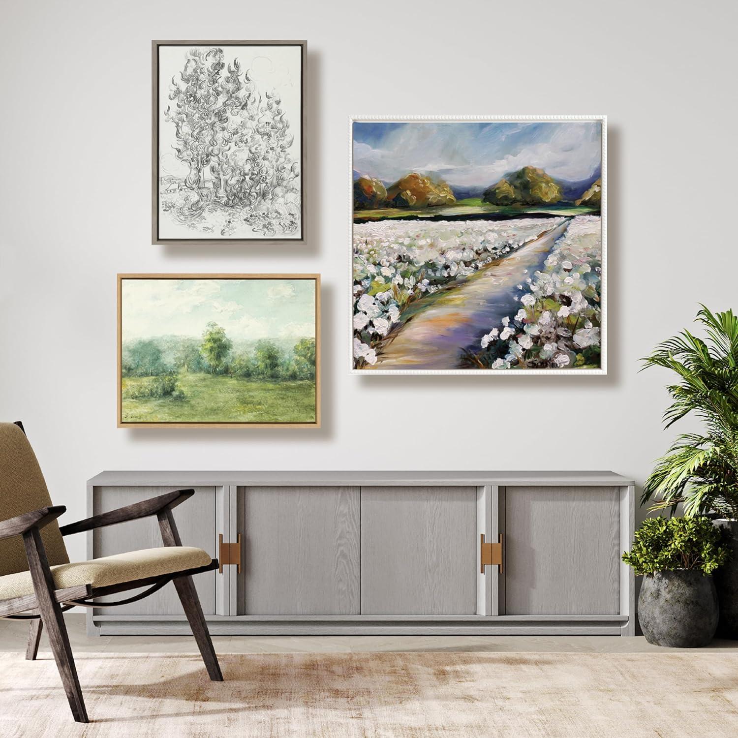 30"x30" Sylvie Beaded Land of Cotton Framed Canvas by Mary Sparrow White - Kate & Laurel All Things Decor: Large Textured Wall Art