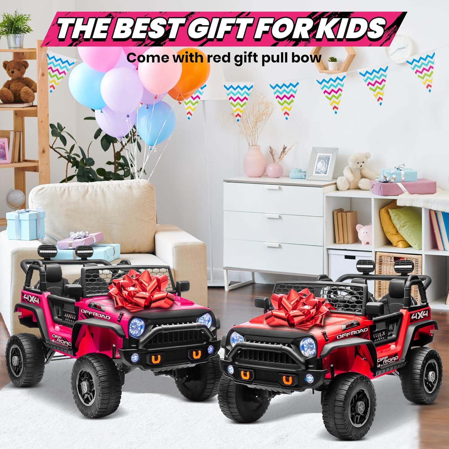 Ancheer 24V Real 2 Seater Ride On Toys Electric SUV Jeep Car With Remote Control,2WD/4WD Switchable, 4X100W Motor, Bluetooth, Music, USB, Lights