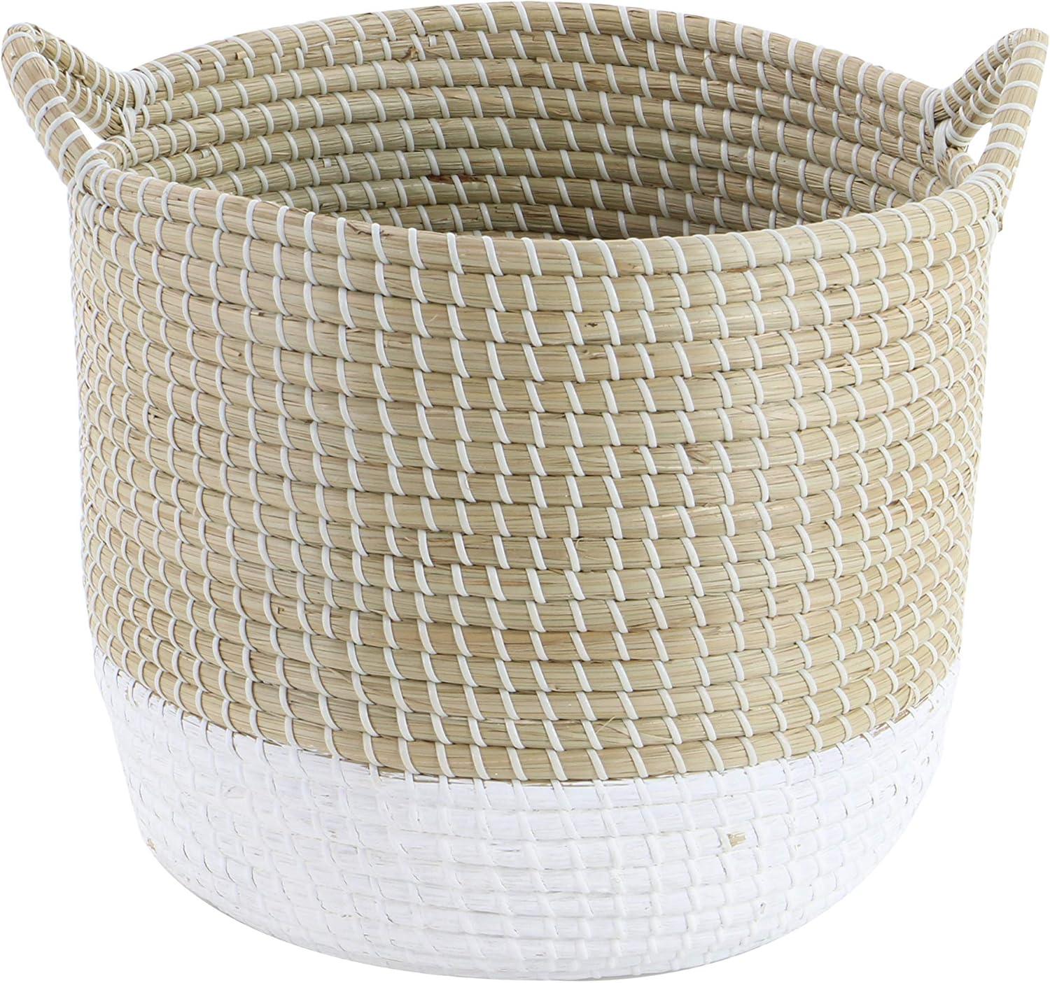 CosmoLiving by Cosmopolitan 13", 16", 18"W Brown Seagrass Handmade Two Toned Storage Basket with Handles, 3-Pieces