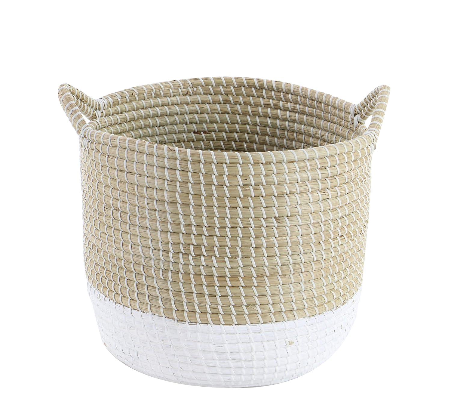 CosmoLiving by Cosmopolitan 13", 16", 18"W Brown Seagrass Handmade Two Toned Storage Basket with Handles, 3-Pieces