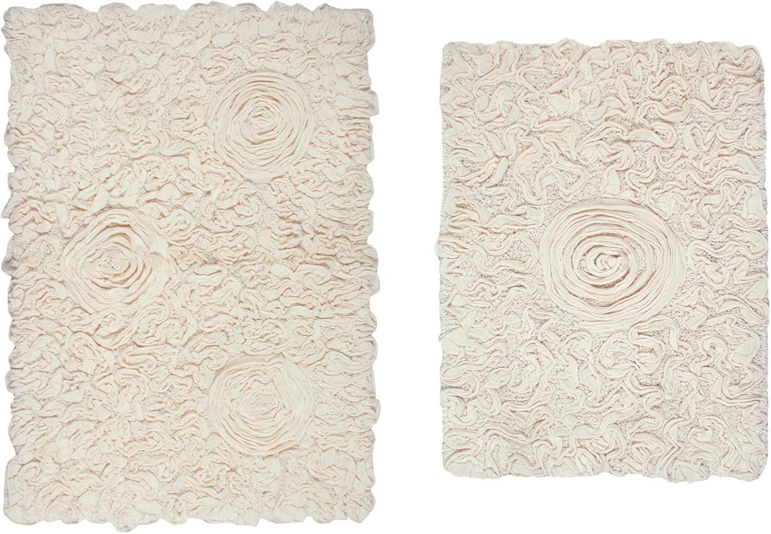 Home Weavers Bell Flower Collection 100% Cotton Tufted Bath Rugs, Extra Soft and Absorbent Bath Rugs, Non-Slip Bath Mats, Machine Washable, Bath Mats for Bathroom Floor, 2 Piece Set(S+M), Ivory
