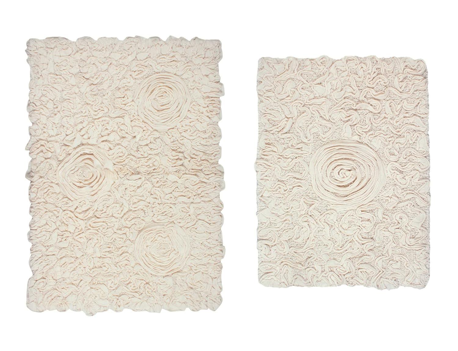 Home Weavers Bell Flower Collection 100% Cotton Tufted Bath Rugs, Extra Soft and Absorbent Bath Rugs, Non-Slip Bath Mats, Machine Washable, Bath Mats for Bathroom Floor, 2 Piece Set(S+M), Ivory
