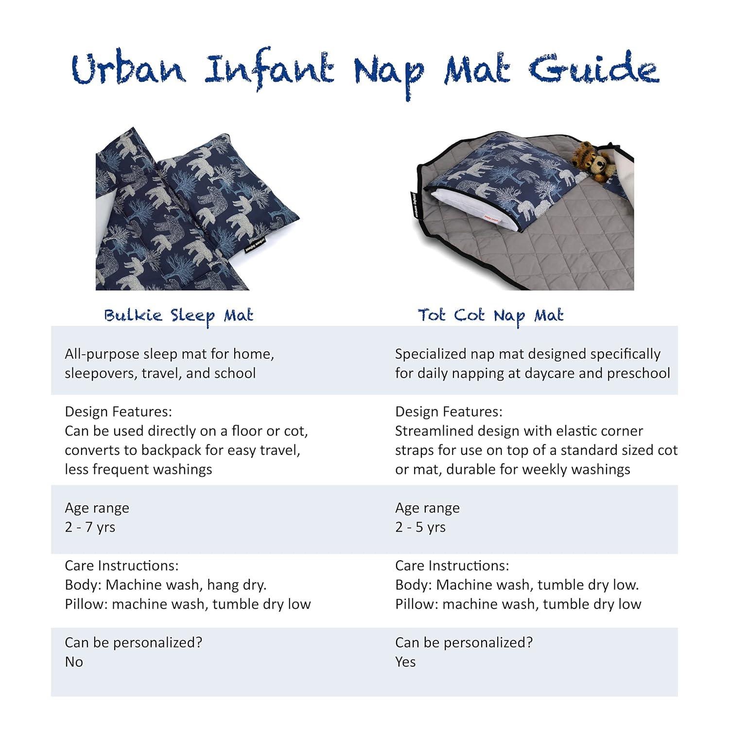 Urban Infant Tot Cot Kids Nap Mat - Toddler Preschool Daycare Modern All-in-One Bedding - Washable Blanket and Pillow  Boys and Girls - Elastic Straps - 52 x 22 Inches - Bears