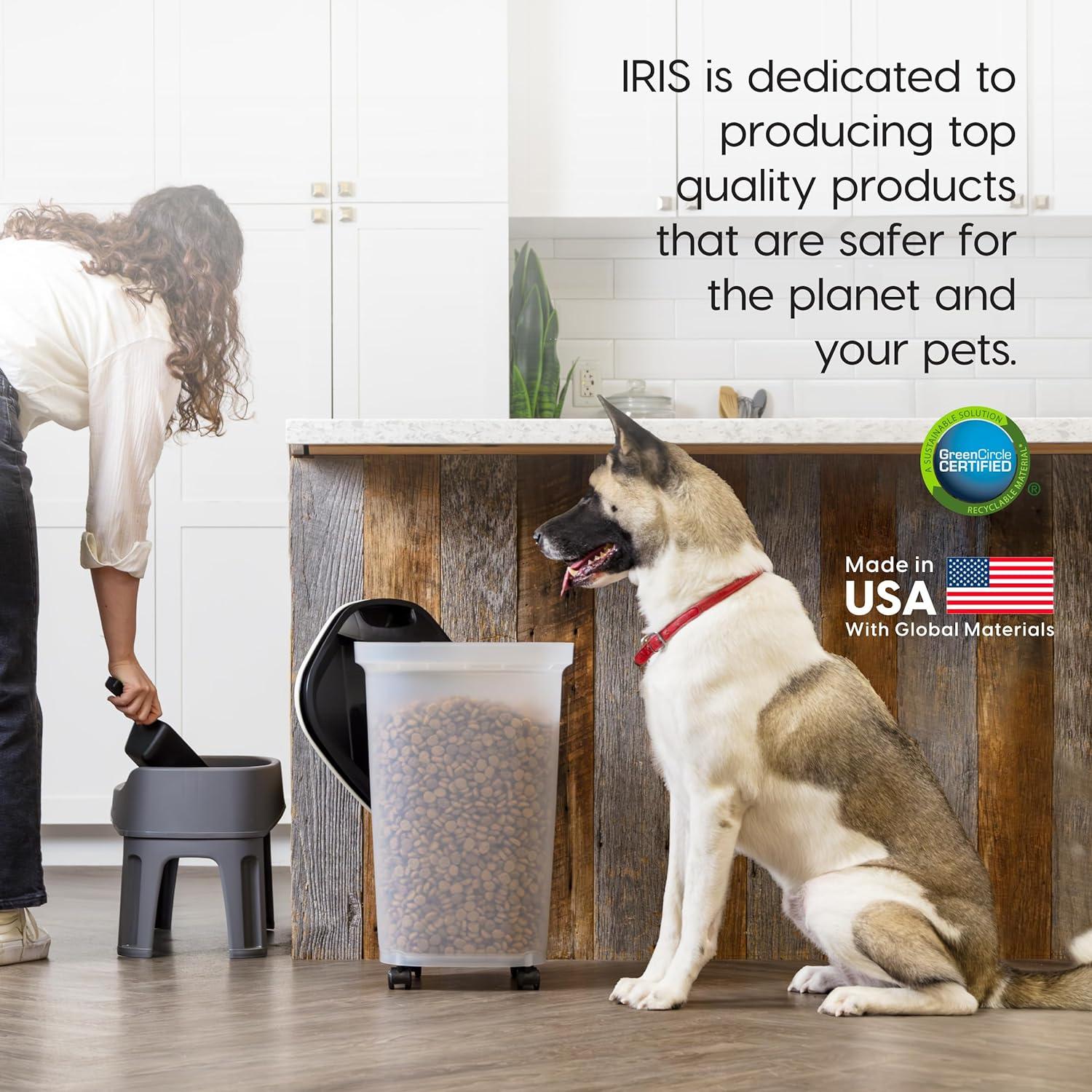 IRIS USA 25Lb/30Qt WeatherPro Airtight Pet Food Storage Container with Scoop and Casters, Dog Cat Bird