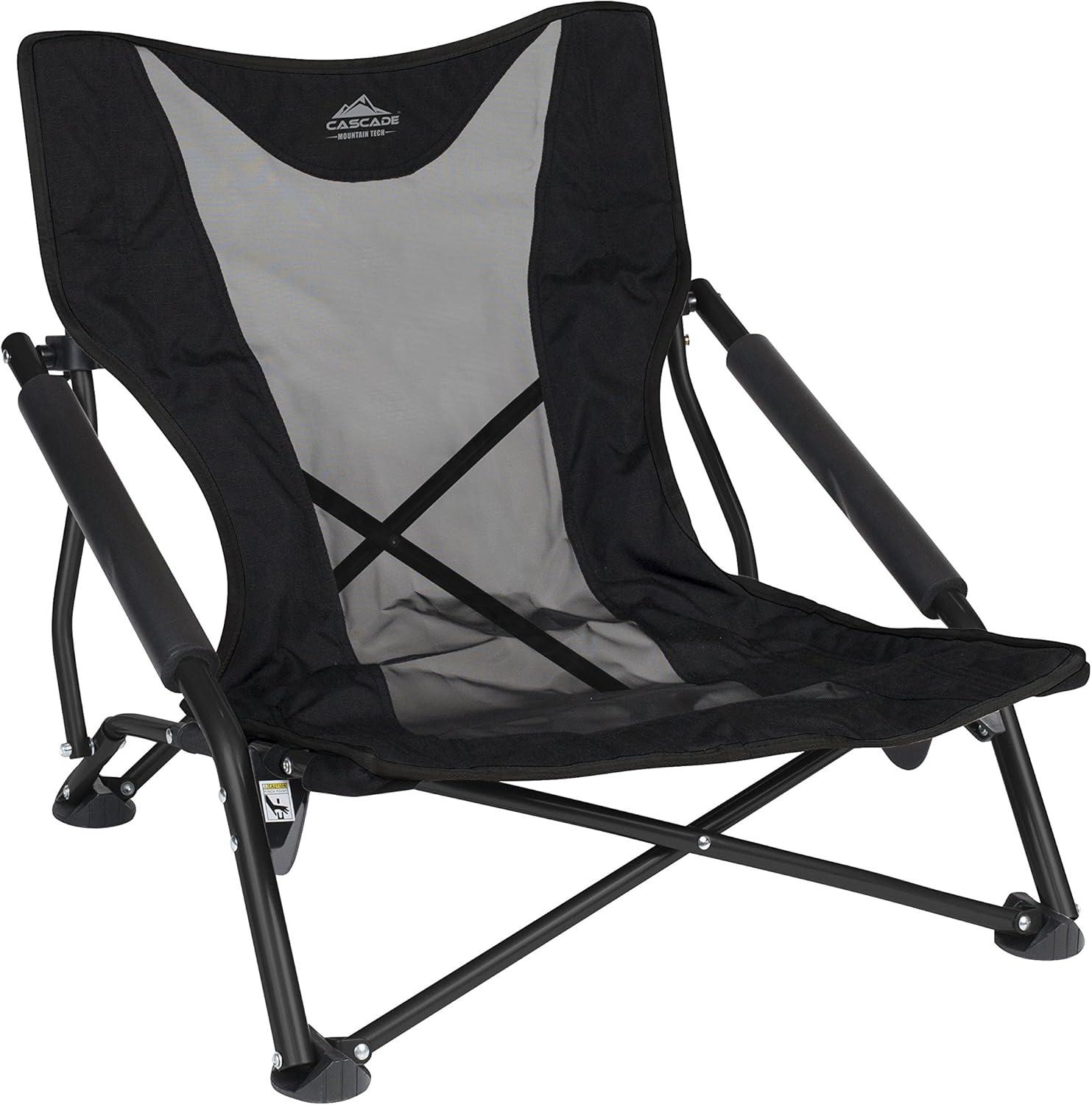 Cascade Mountain Tech Low Profile Camp Chair, Polyester and Mesh - Black