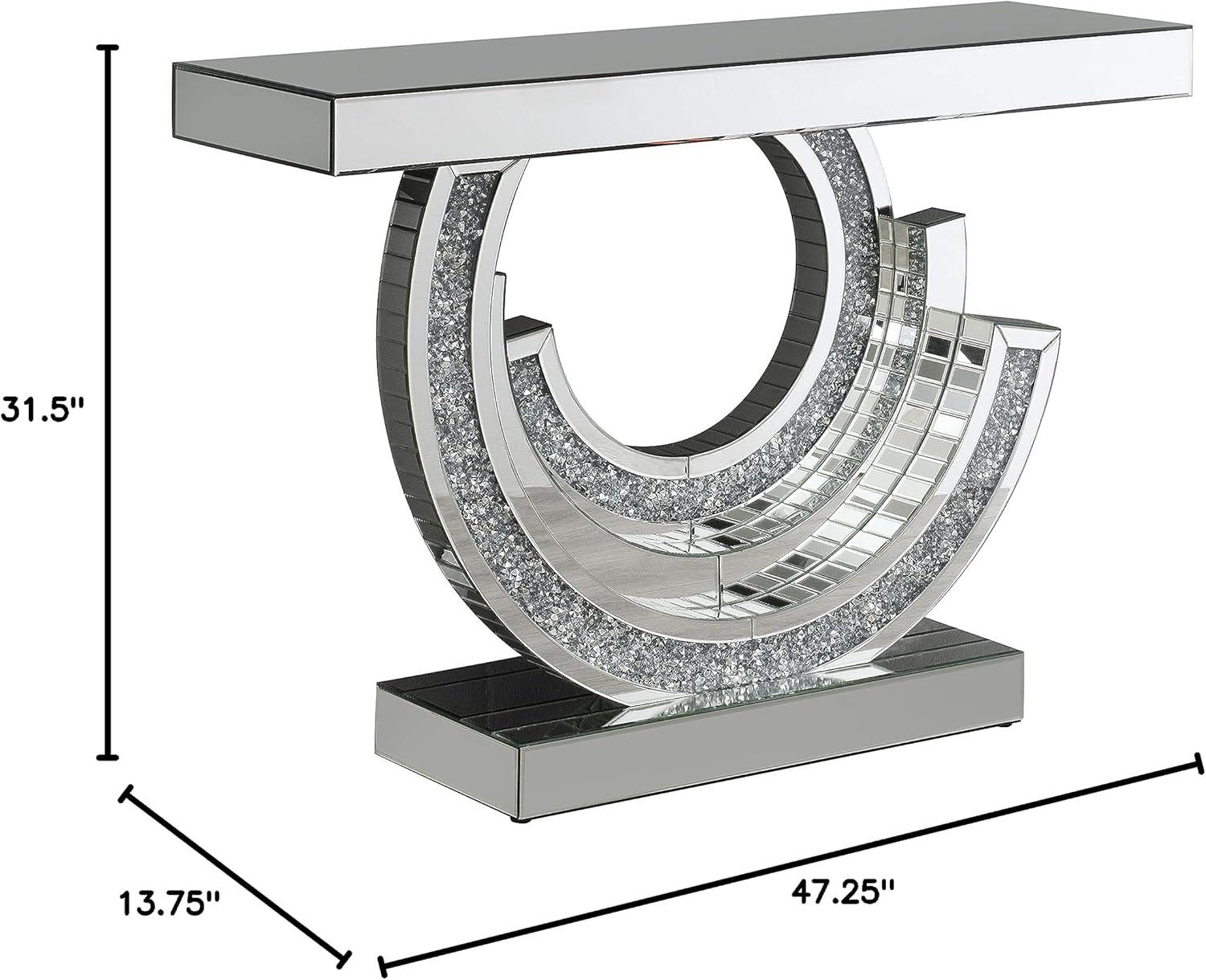 Silver Mirrored Rectangular Console Table with Glass Accents