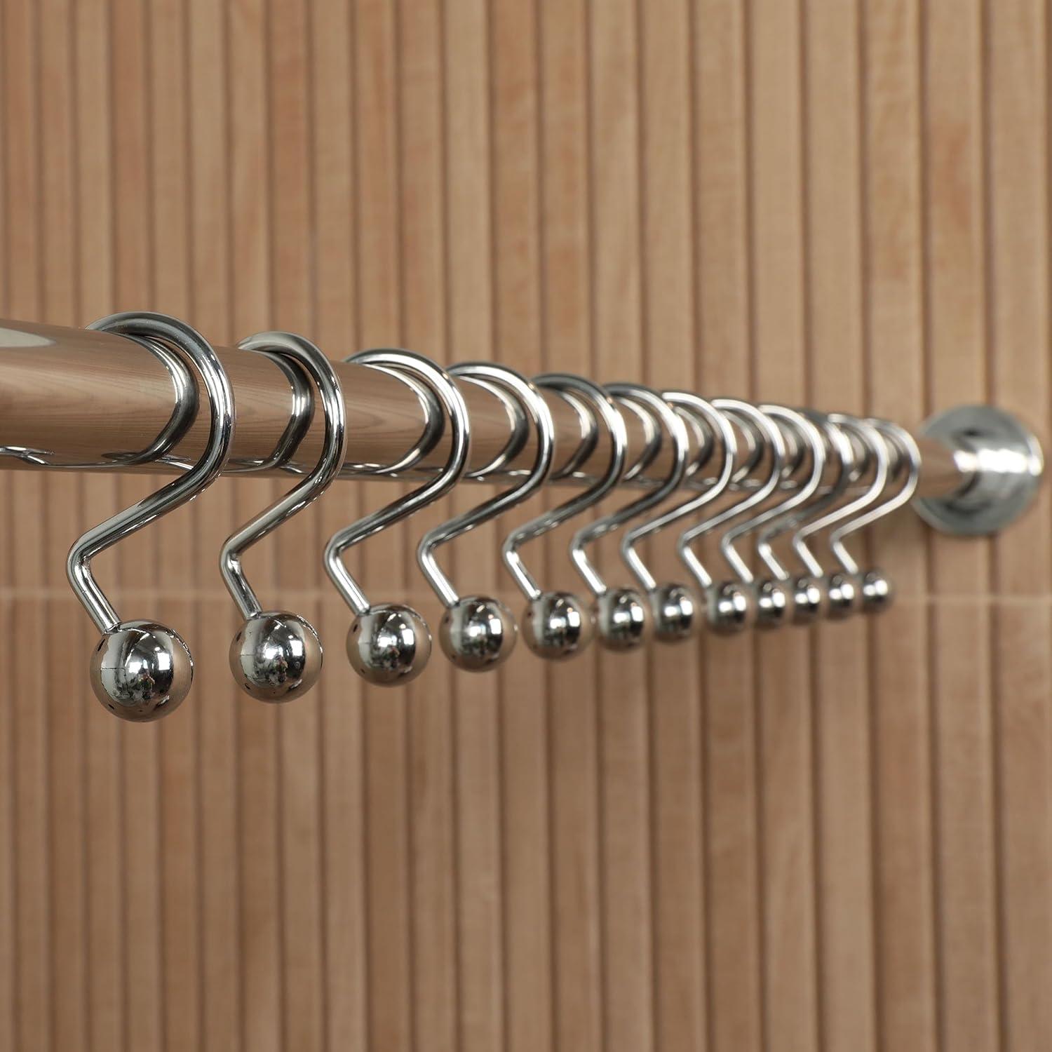 Luxury S Shower Curtain Hooks (12-Pack) Hotel Quality Silver Chrome Finish | Bathroom Accessories | Non-Slip Ball End | Easy to Hang