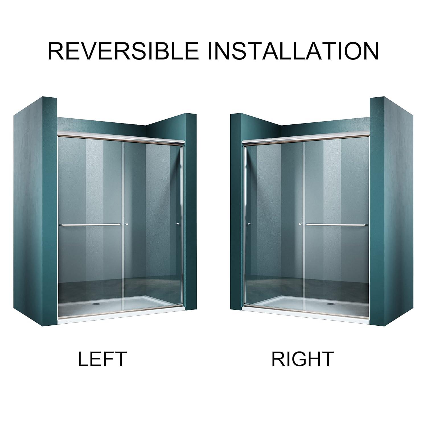 ELEGANT Shower Doors 46.5-48" W x 72 in. H, Semi-Frameless Bypass Sliding Shower Door, 1/4 in. Clear Glass Shower Enclosure, Chrome Finish