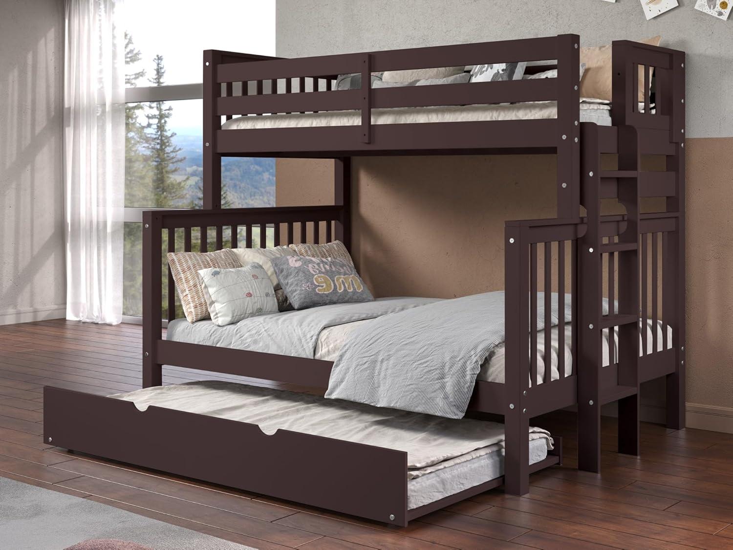 Bedz King Bunk Beds Twin over Full Mission Style with End Ladder and a Twin Trundle, Dark Cherry