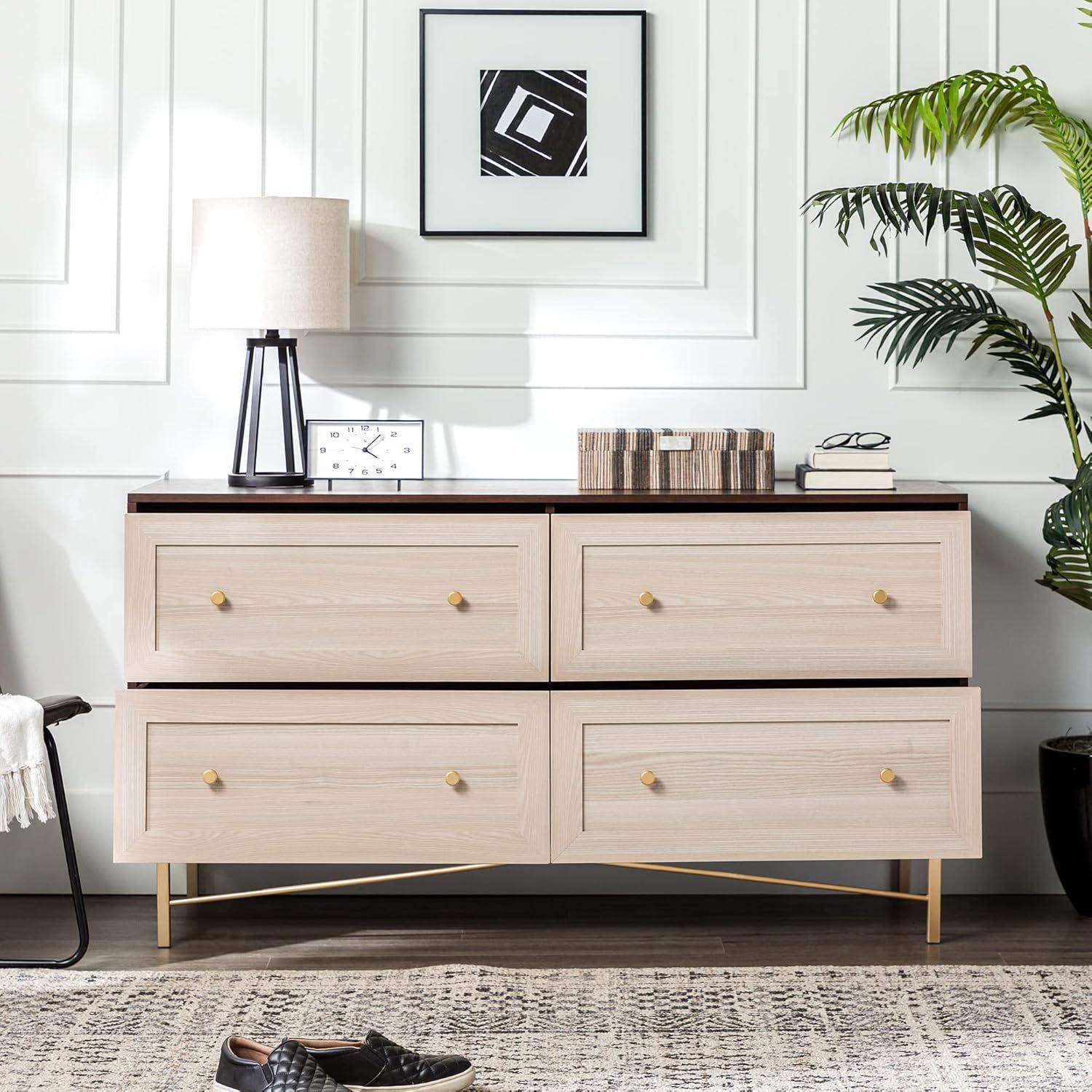 Eloise Glam Double Dresser in Dark Walnut with White Poplar Accents