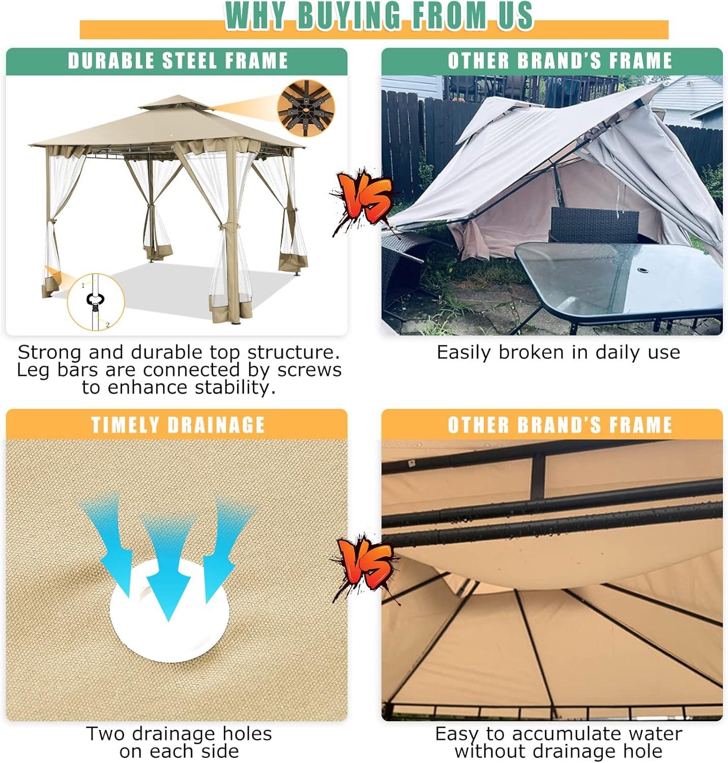 COBIZI 12X20 Heavy Duty Gazebo Outdoor Gazebo with Mosquito Netting and Curtains, Canopy Tent Deck Gazebo with Double-Arc Roof Ventiation and Metal Steel Frame Suitable for Lawn, Backyard, Patio,Gray