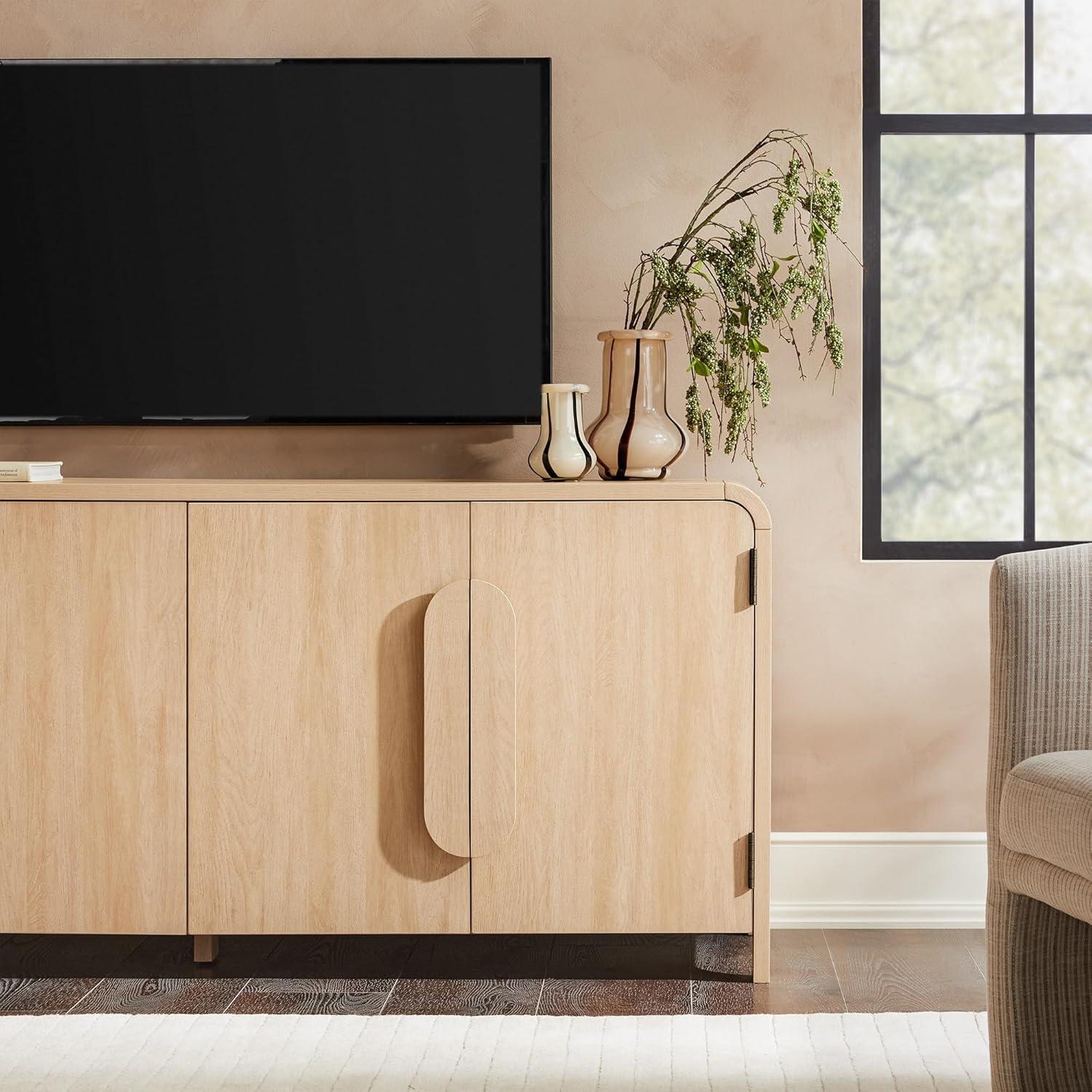 Modern Curved 70" Buffet Sideboard and TV Stand for up to 80" TV Coastal Oak