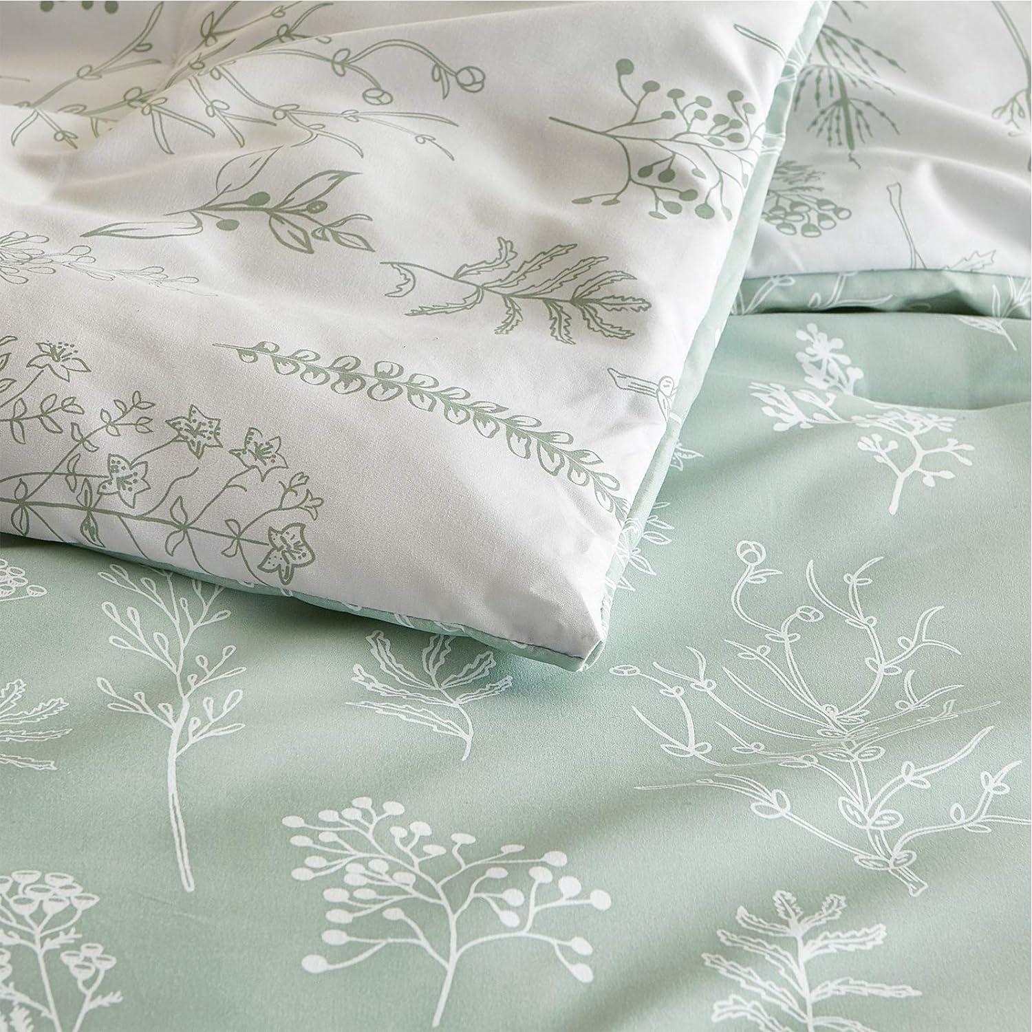 Sage Green Floral Reversible Microfiber King Duvet Set