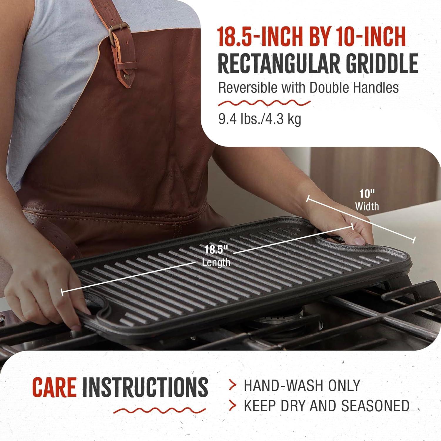 Victoria Black Cast Iron Reversible Griddle Pan