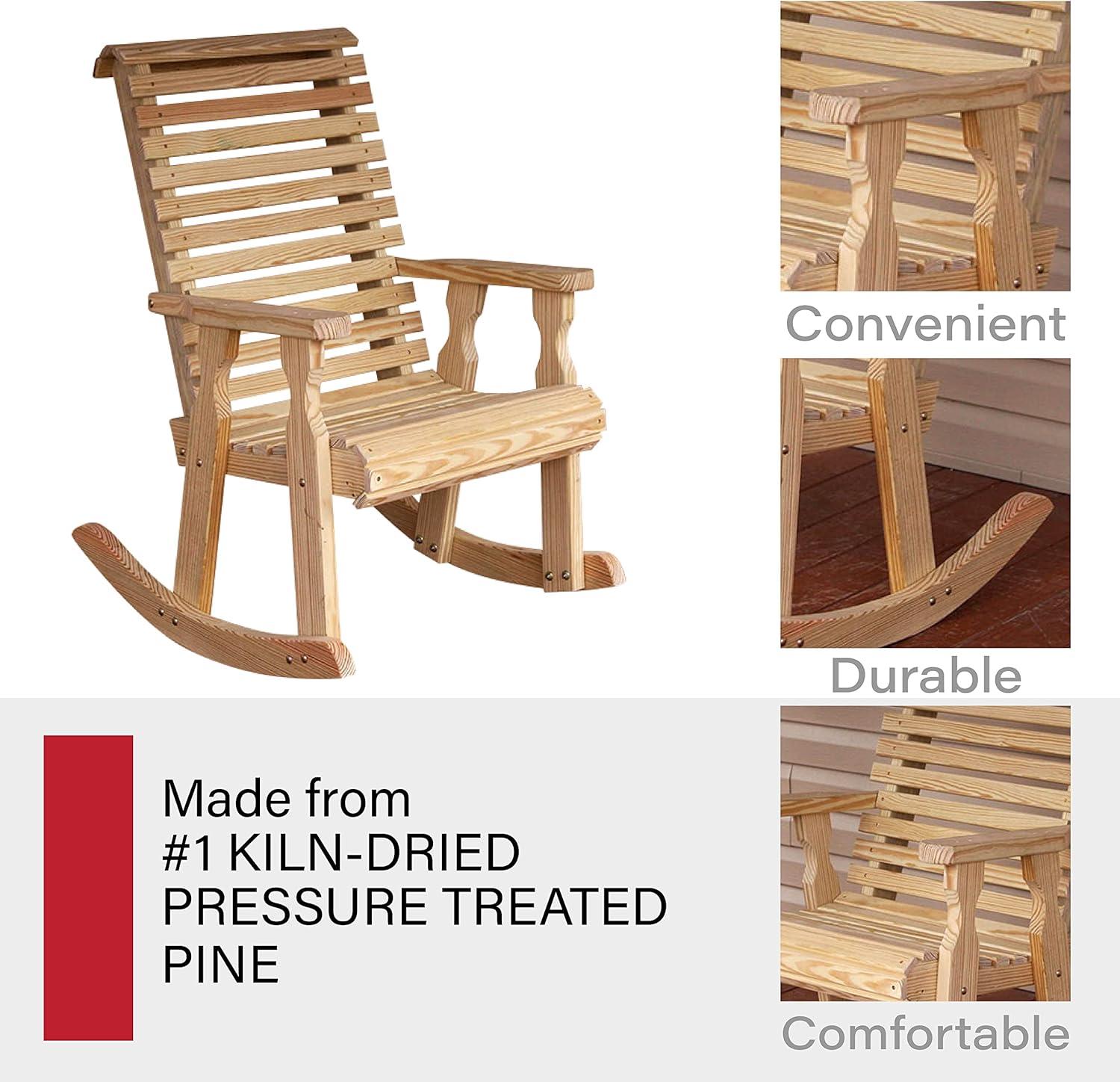 Heavy Duty Unfinished Pine Rocking Chair with Rolled Arms