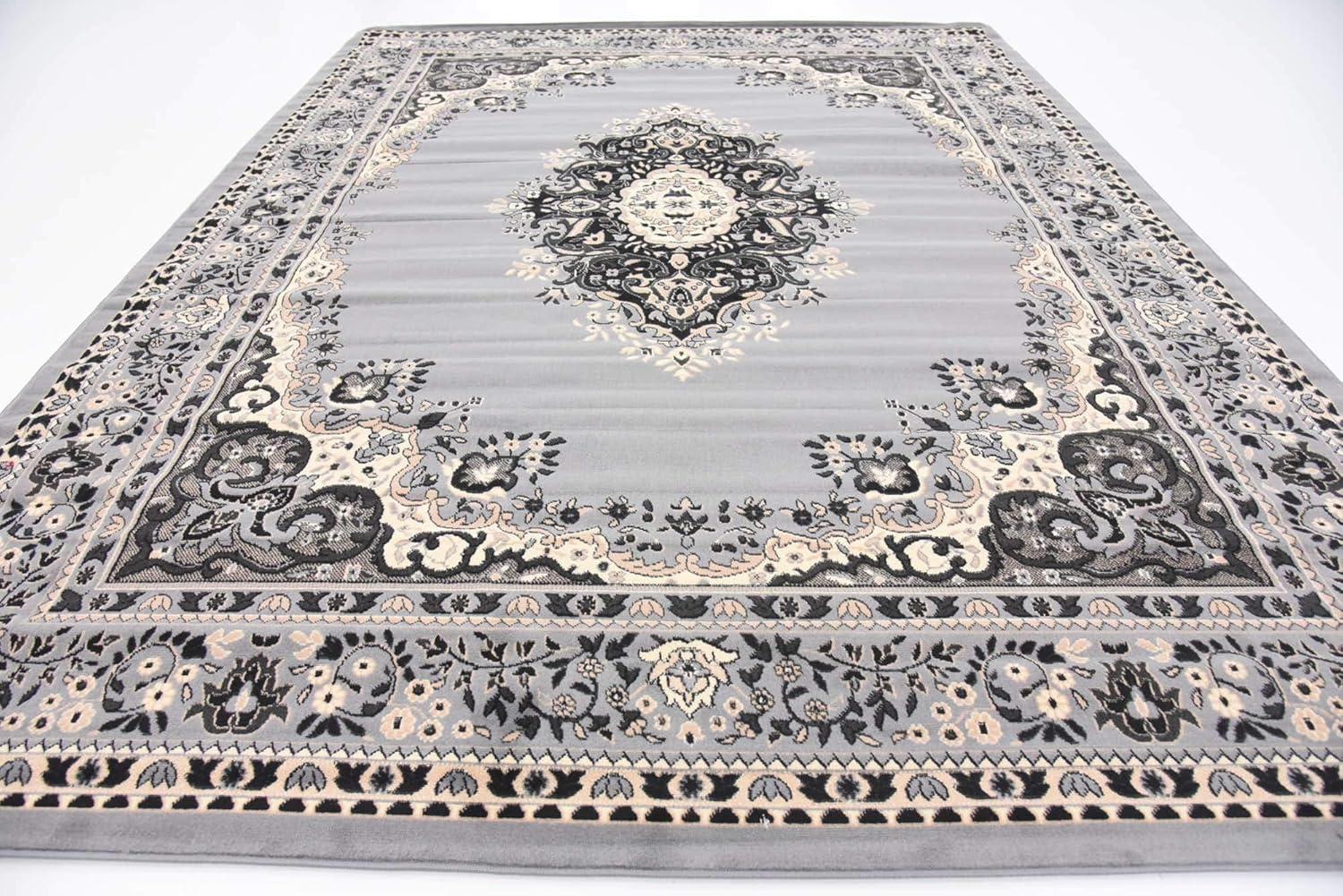 Elegant Medallion 9' x 12' Synthetic Area Rug in Red, Black, and Cream