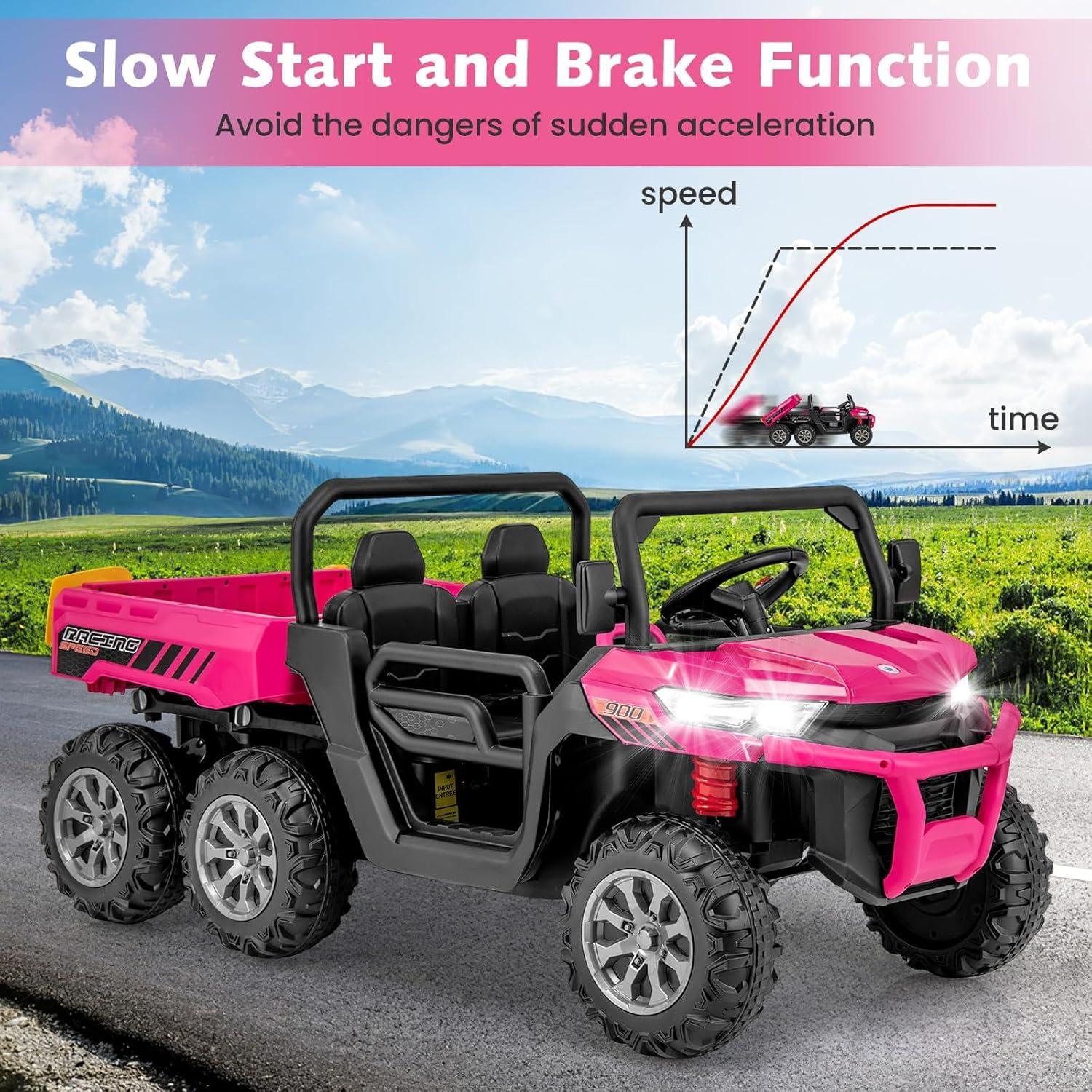 24V Kids Ride on Dump Truck with Remote Control, 2 Seater Powered 4-Wheel UTV Toys, 2x200W Ride on Tractor Car w/ Electric Dump Bed, Shovel, Bluetooth Music, Pink