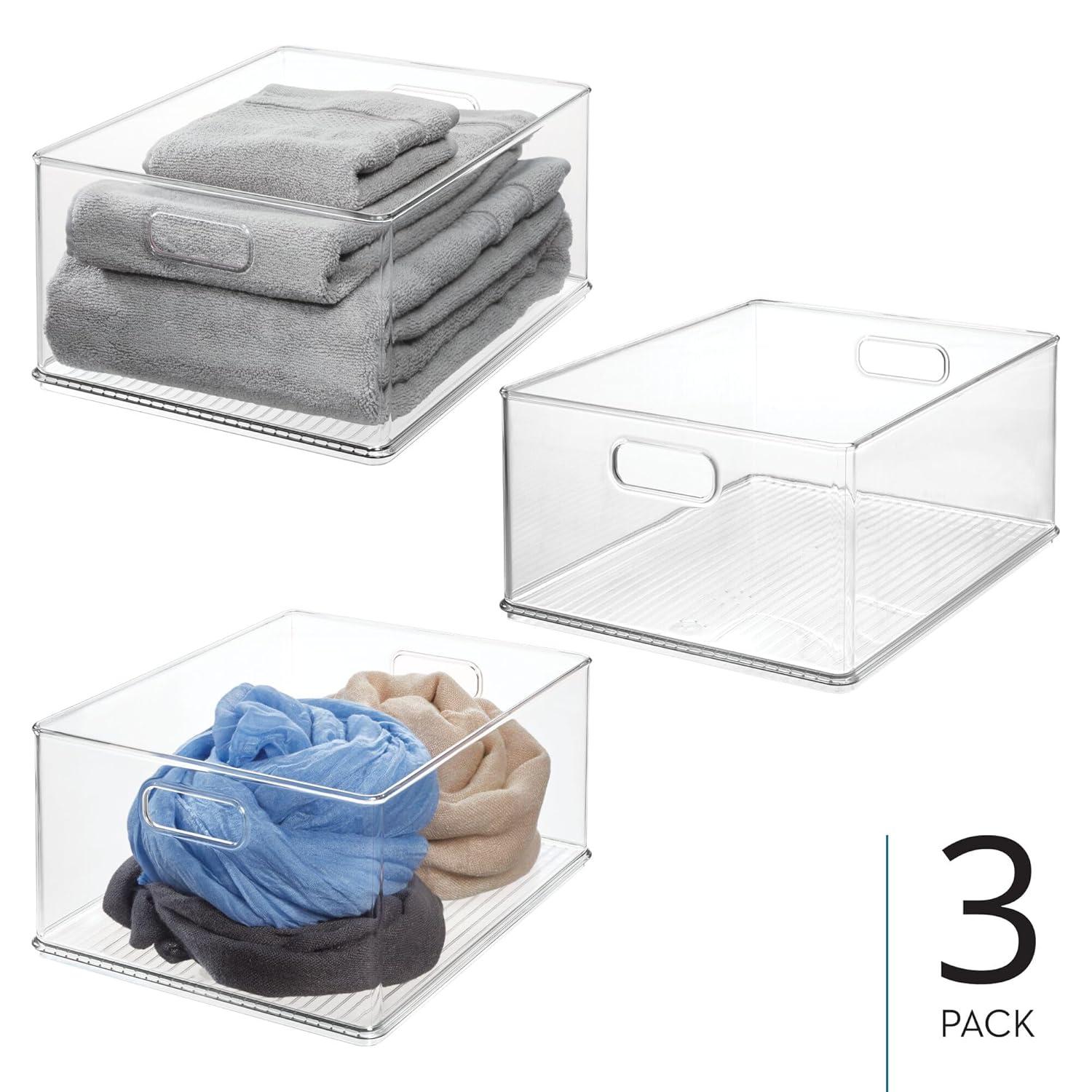 iDesign Plastic Stackable Storage Bin, 18" L X 13.91" W X 8.5" H, Clear
