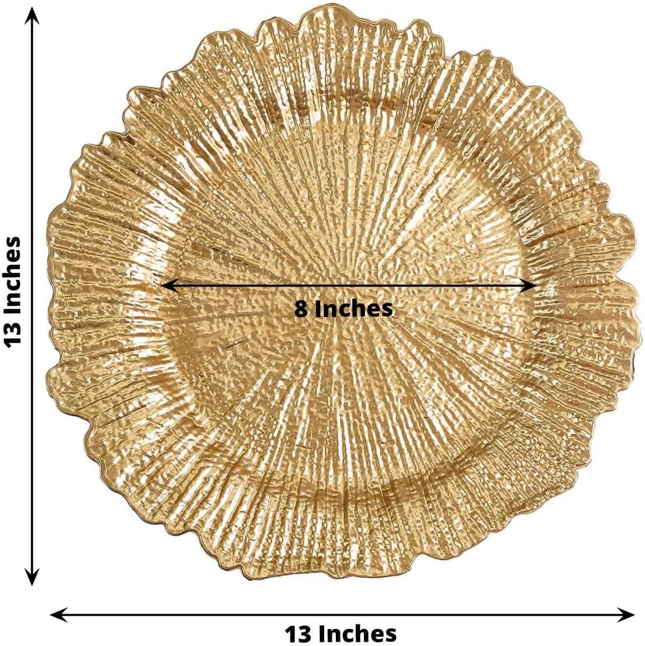 Efavormart 6 Pack 13" Round Gold Plastic Reef Charger Plates Ruffled Rim Dinner Charger Plates For Weddings Events