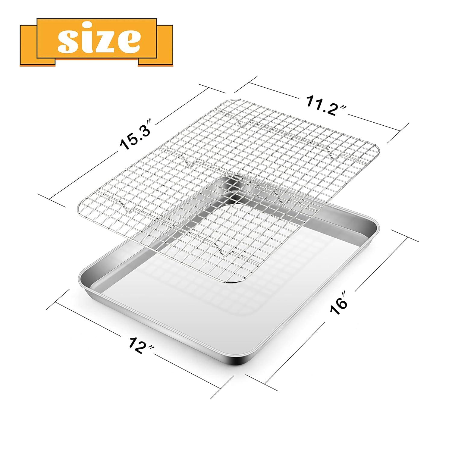 Baking Sheet with Wire Rack, Stainless Steel Cookie Sheet Pan Set, Non Stick Baking Pans with Cooling Rack for Oven Cooking, 15.9 x 12 x 1 inch 4 Pcs