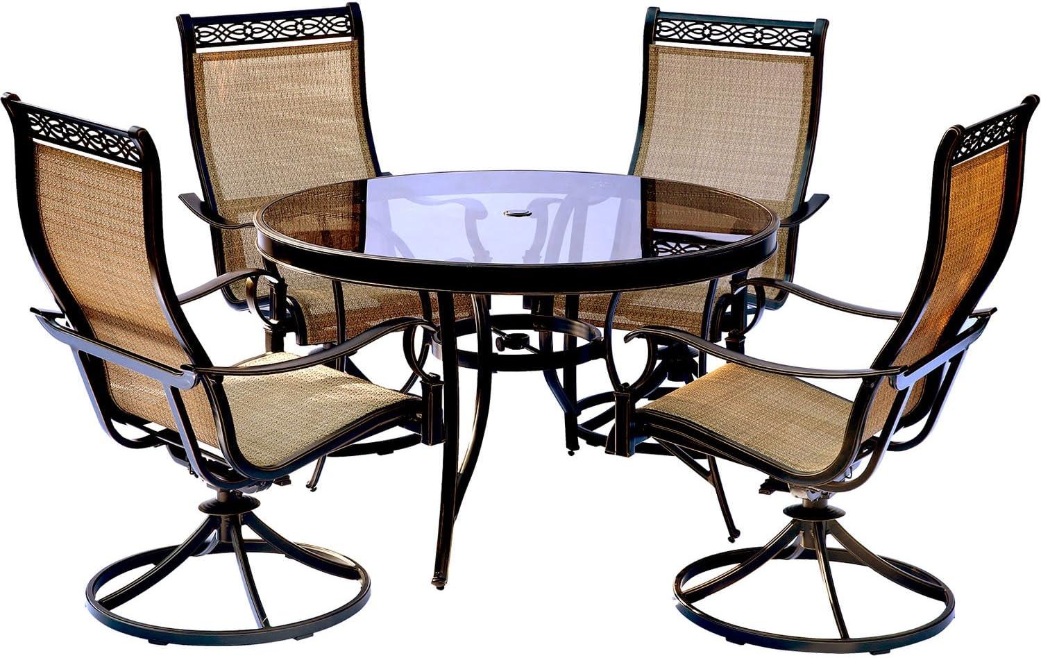 Hanover Monaco 5-Piece Aluminum Outdoor Patio Dining Set with Swivel Rockers and Table, Seats 4