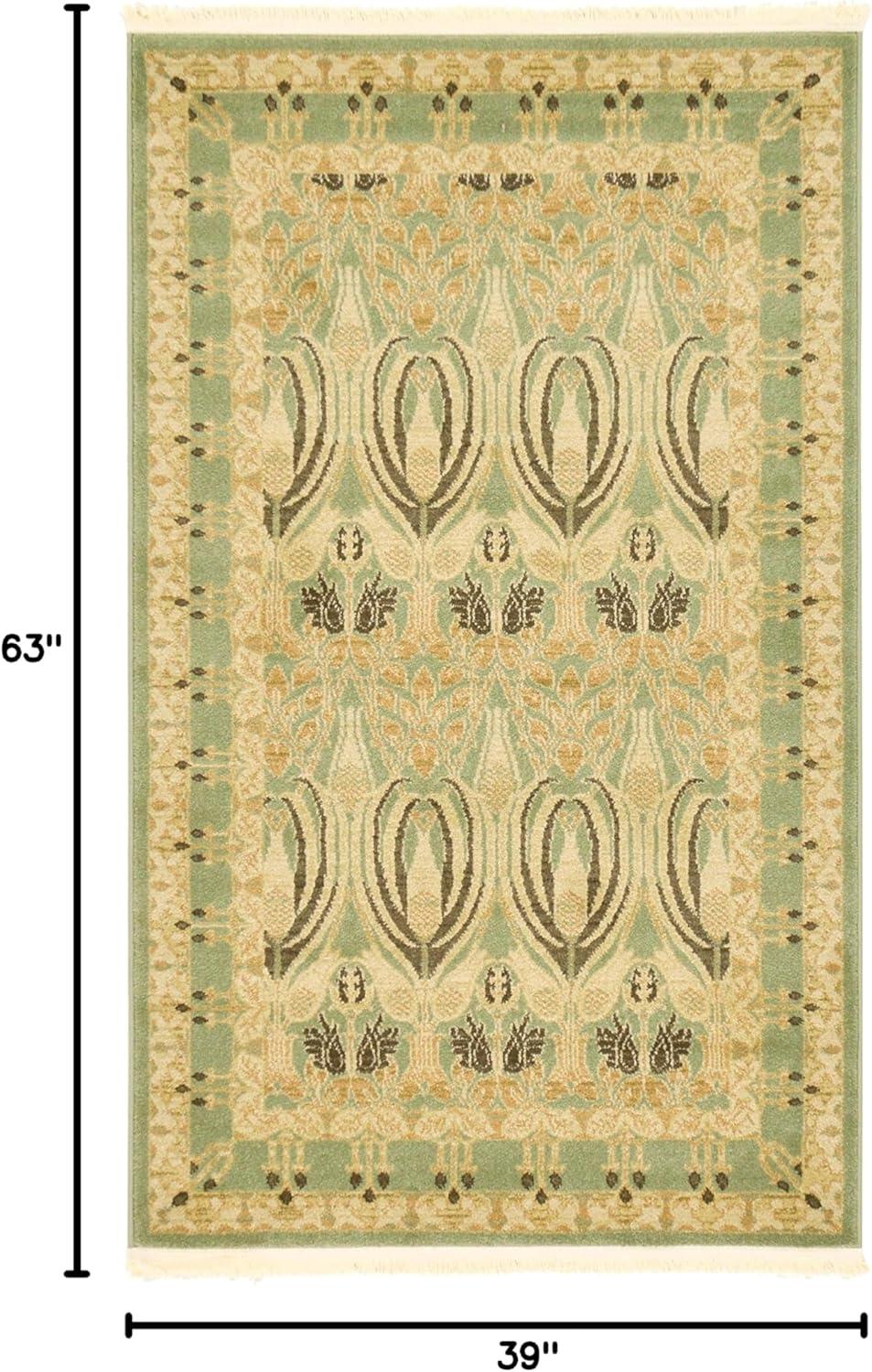 Light Green Synthetic Rectangular Easy-Care Rug - 3'3" x 5'3"