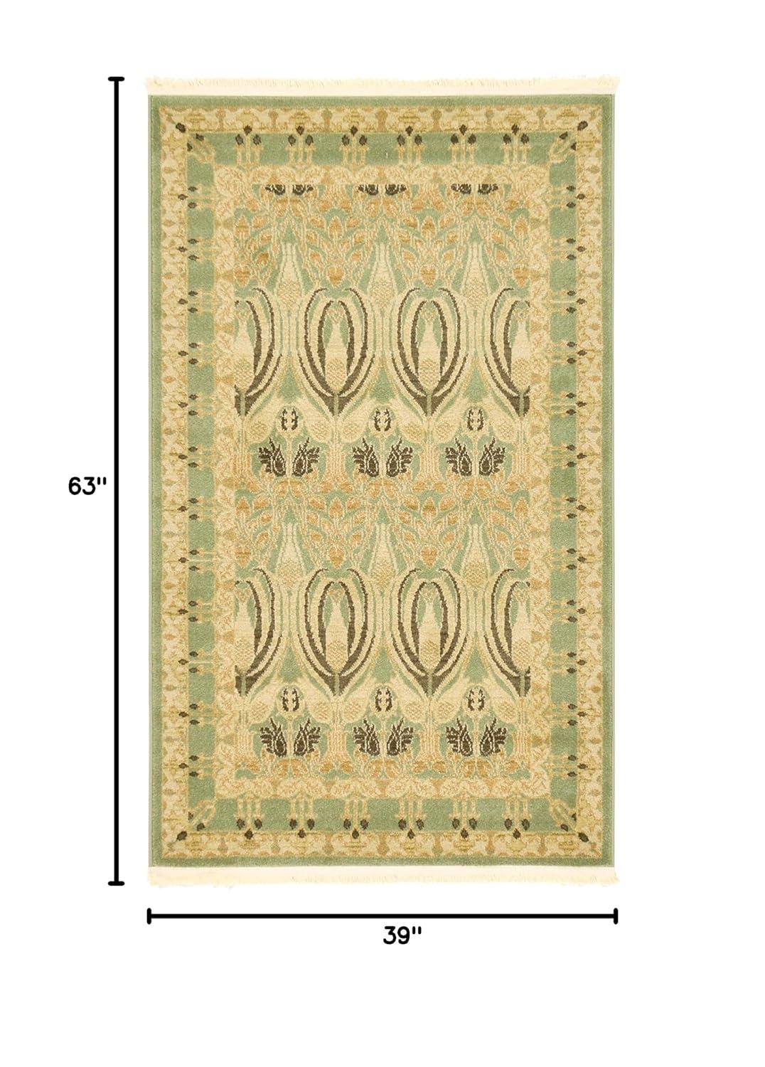 Light Green Synthetic Rectangular Easy-Care Rug - 3'3" x 5'3"