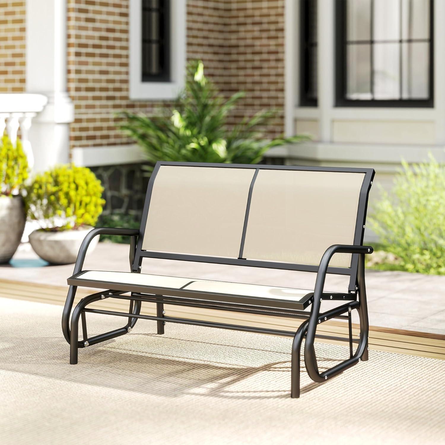 Outsunny 2-Person Outdoor Glider Bench, Patio Double Swing Rocking Chair Loveseat w/Powder Coated Steel Frame for Backyard Garden Porch, Beige