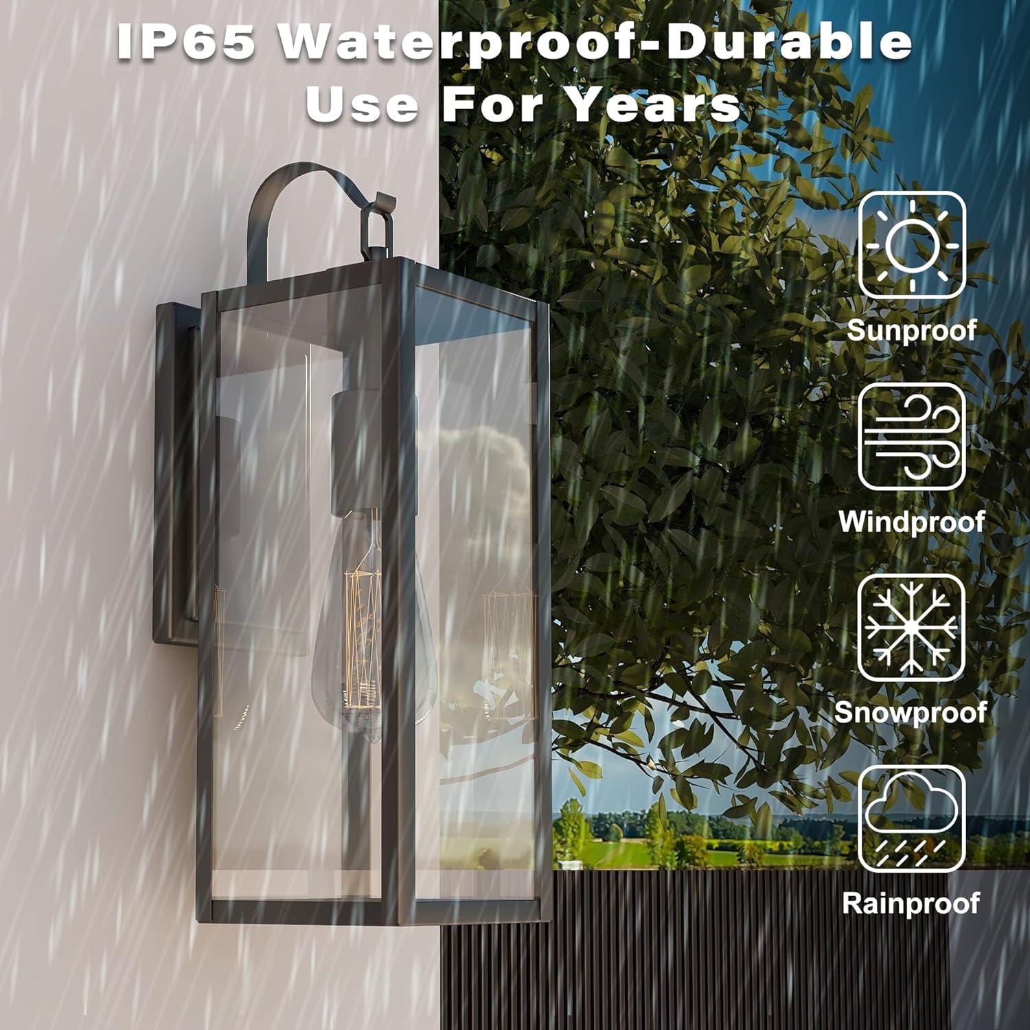 Large Size Outdoor Wall Lights, 18 Inch Oversized Matte Black Exterior Light Fixture With Clear Glass, Waterproof Front Porch Lighting, Modern Sconces Lantern For House, Garage, ETL Listed