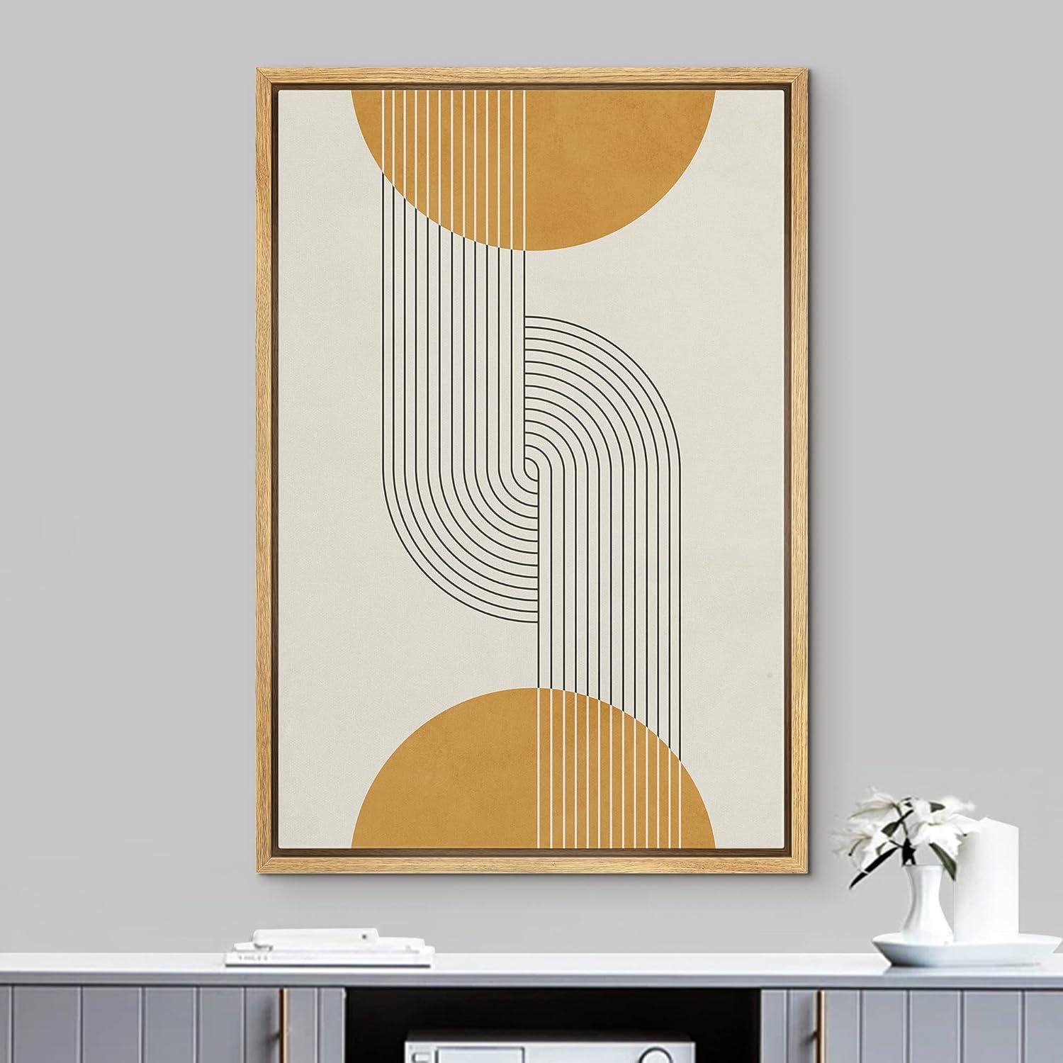 IDEA4WALL Mid Century Modern Boho Dark Line Art Illusions With Yellow Spheres - Graphic Art on Canvas