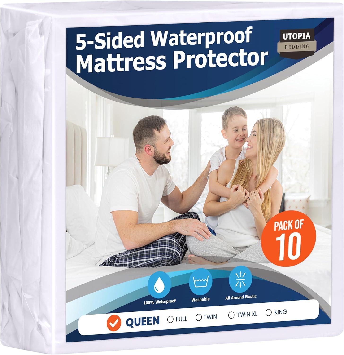 PEKUR Waterproof Mattress Protector – Fitted Sheet Style, Deep Pocket Cover Fits Up to 15 Inches, Washable & Breathable Mattress Topper