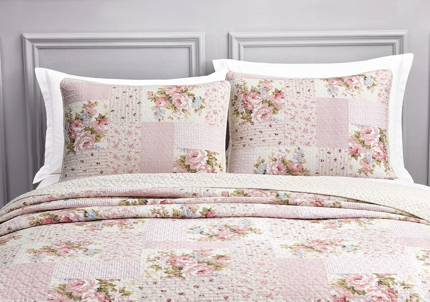 Chezmoi Collection Rosy Cotton Standard Patchwork Quilt Set