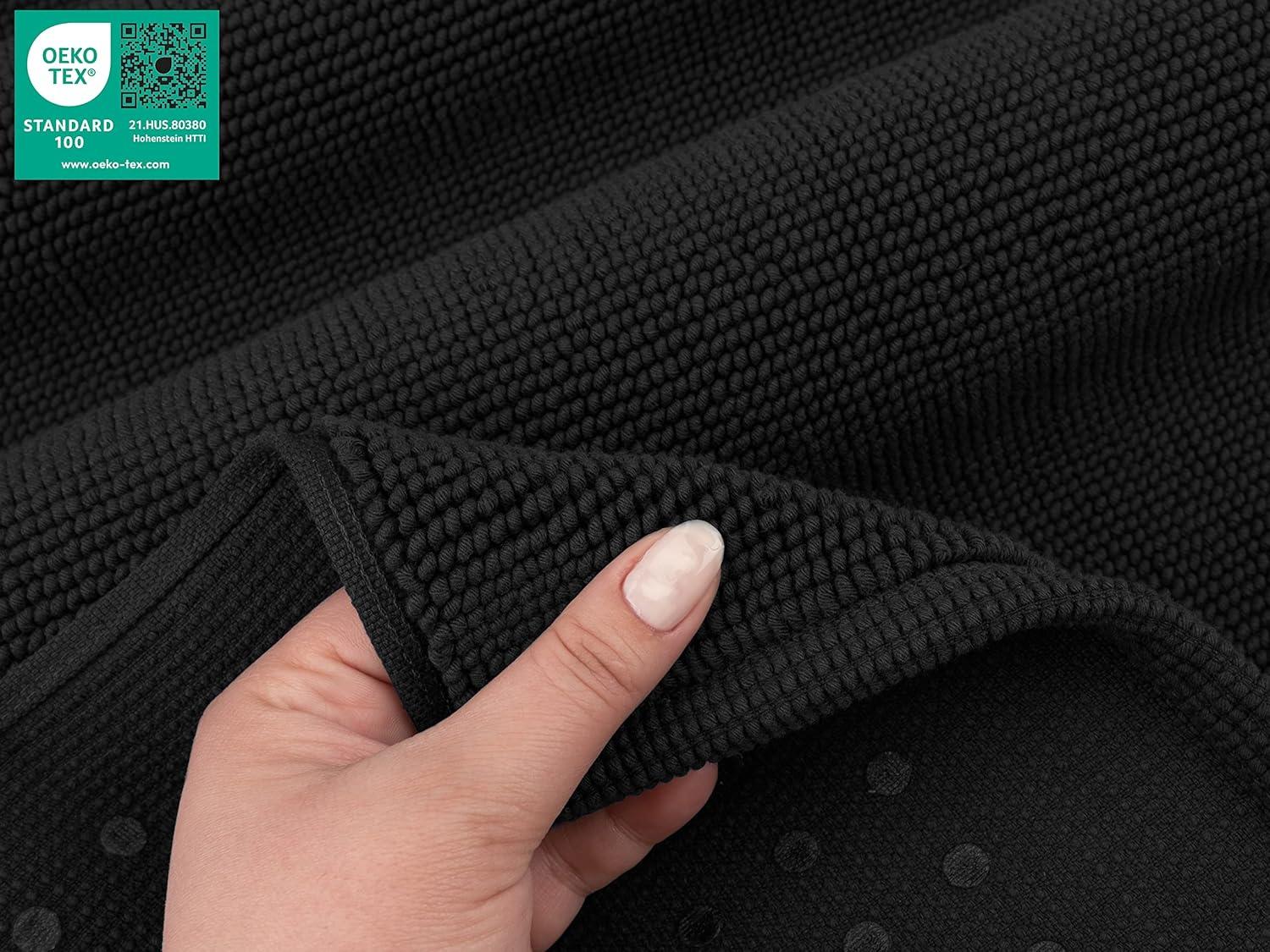 American Soft Linen 100% Cotton Bath Mat Rugs, 20x34 inches Slip Resistant Bottom Base Bath Mats for Bathroom, Black