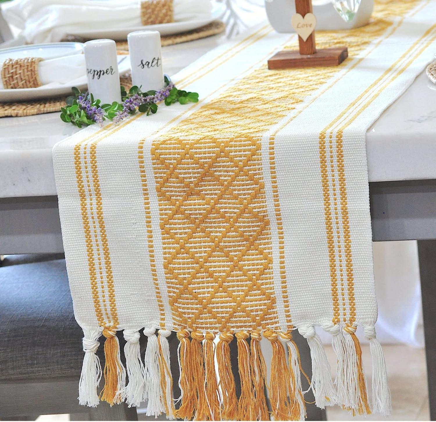 Oveesha Boho Cotton Woven Table Runner With Tassels