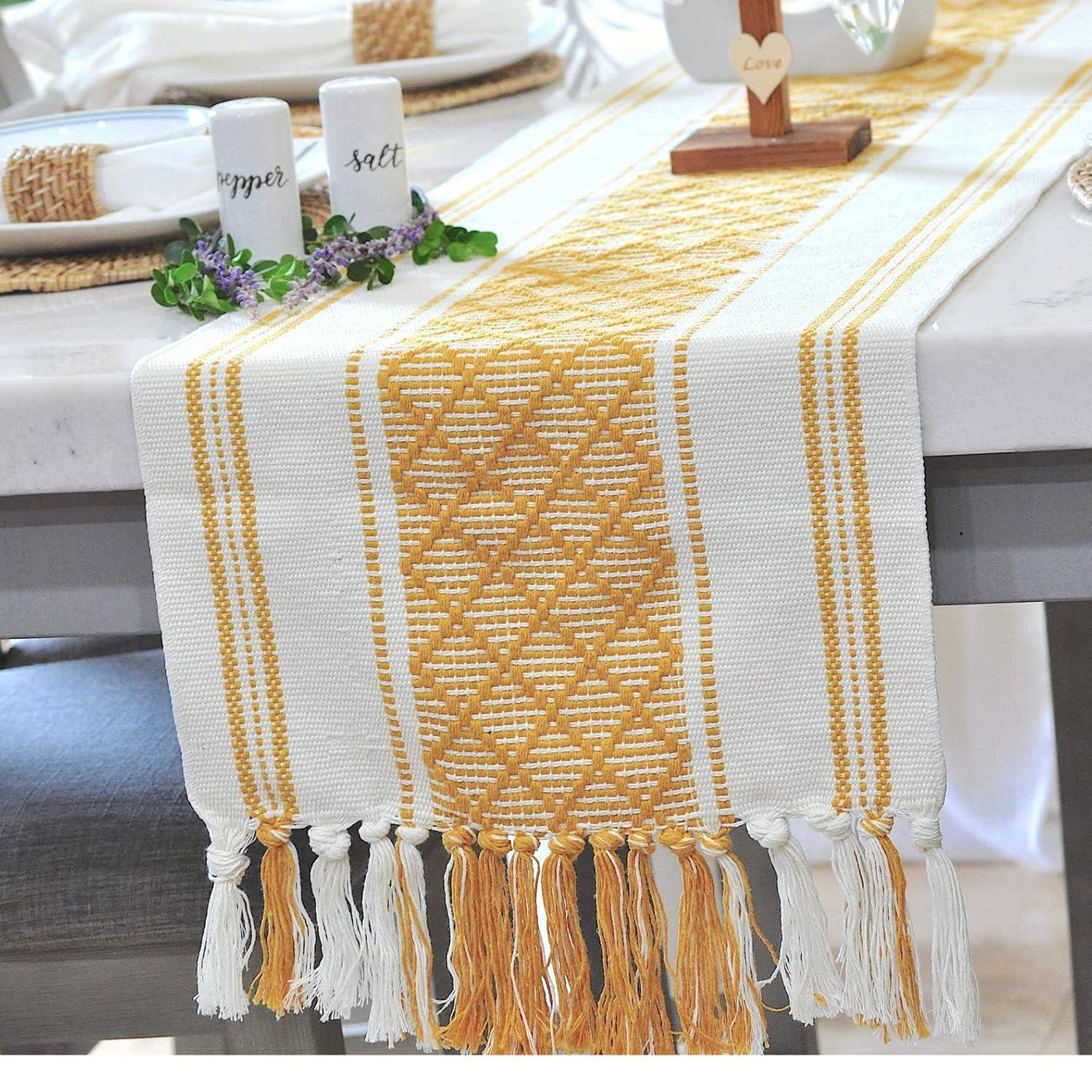 Oveesha Boho Cotton Woven Table Runner With Tassels