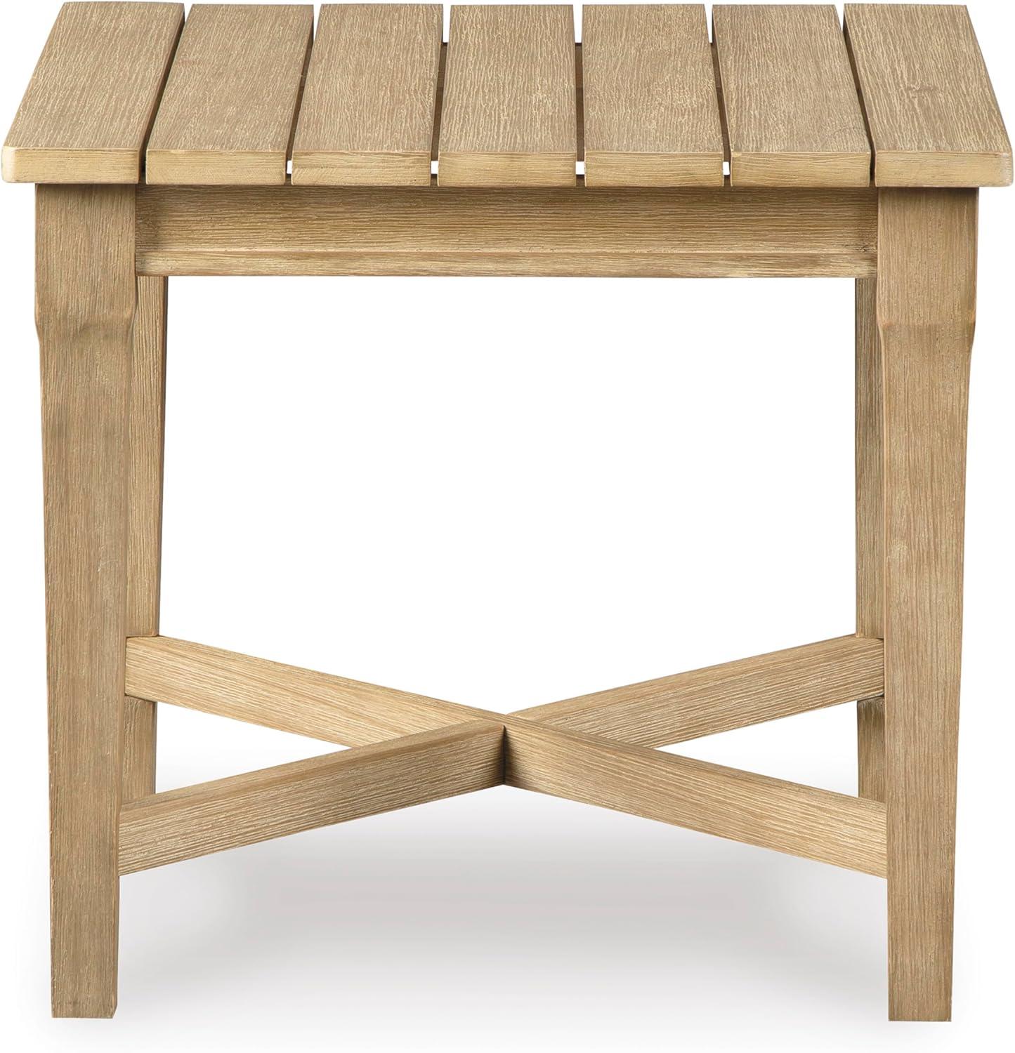 Signature Design by Ashley Carter Hall Outdoor End Table, Weather-Resistant Eucalyptus Wood, Square, Beige