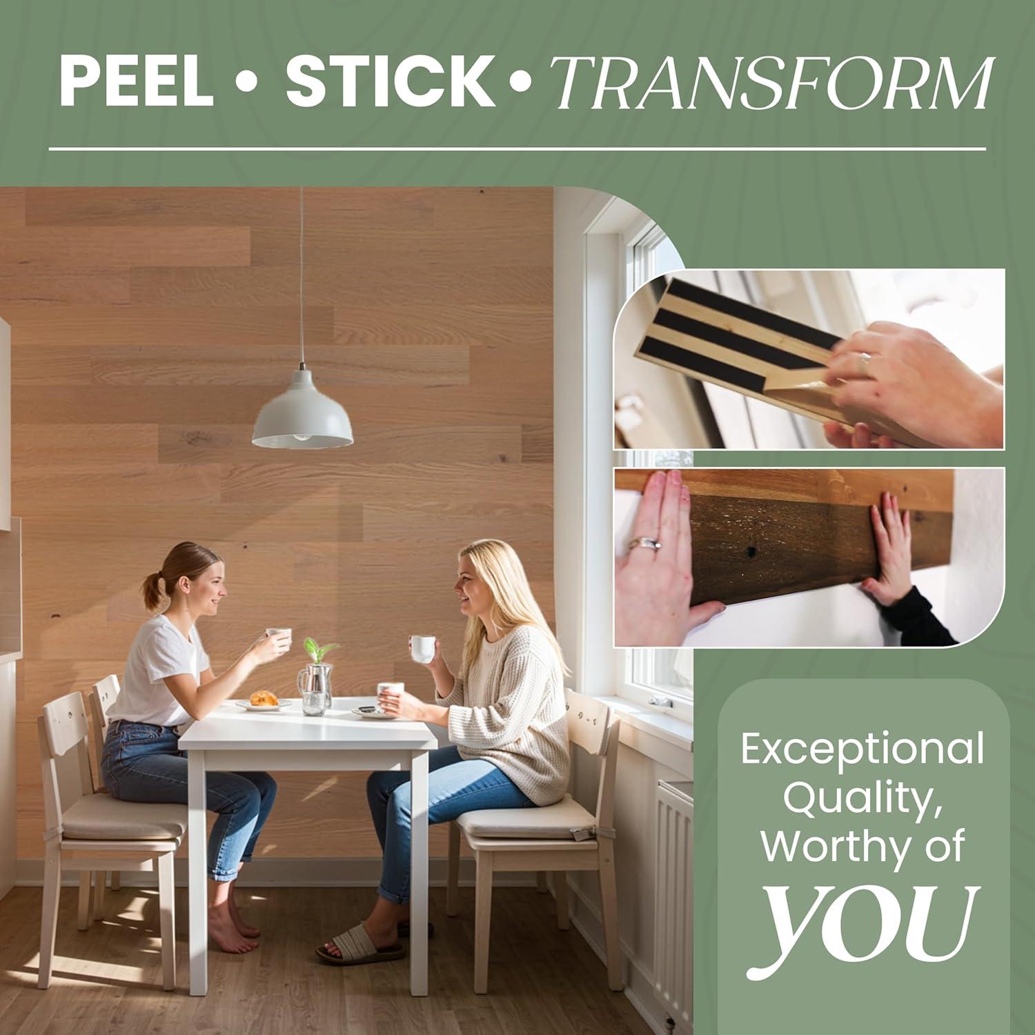 Timberchic Oak Wooden Wall planks - Simple Peel & Stick Wall Covering Application for DIY Accent Wall & Home Improvement - Premium Modern Wall Paneling - 10 sq ft