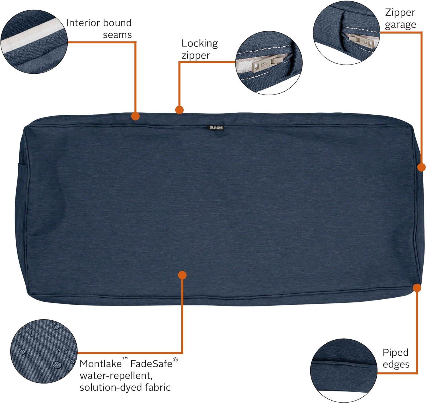 Classic Accessories Montlake FadeSafe Patio Bench/Settee Cushion Slip Cover - 3" Thick - Heavy Duty Outdoor Patio Cushion with Water Resistant Backing, Heather Indigo Blue, 54"W x 18"D x 3"T