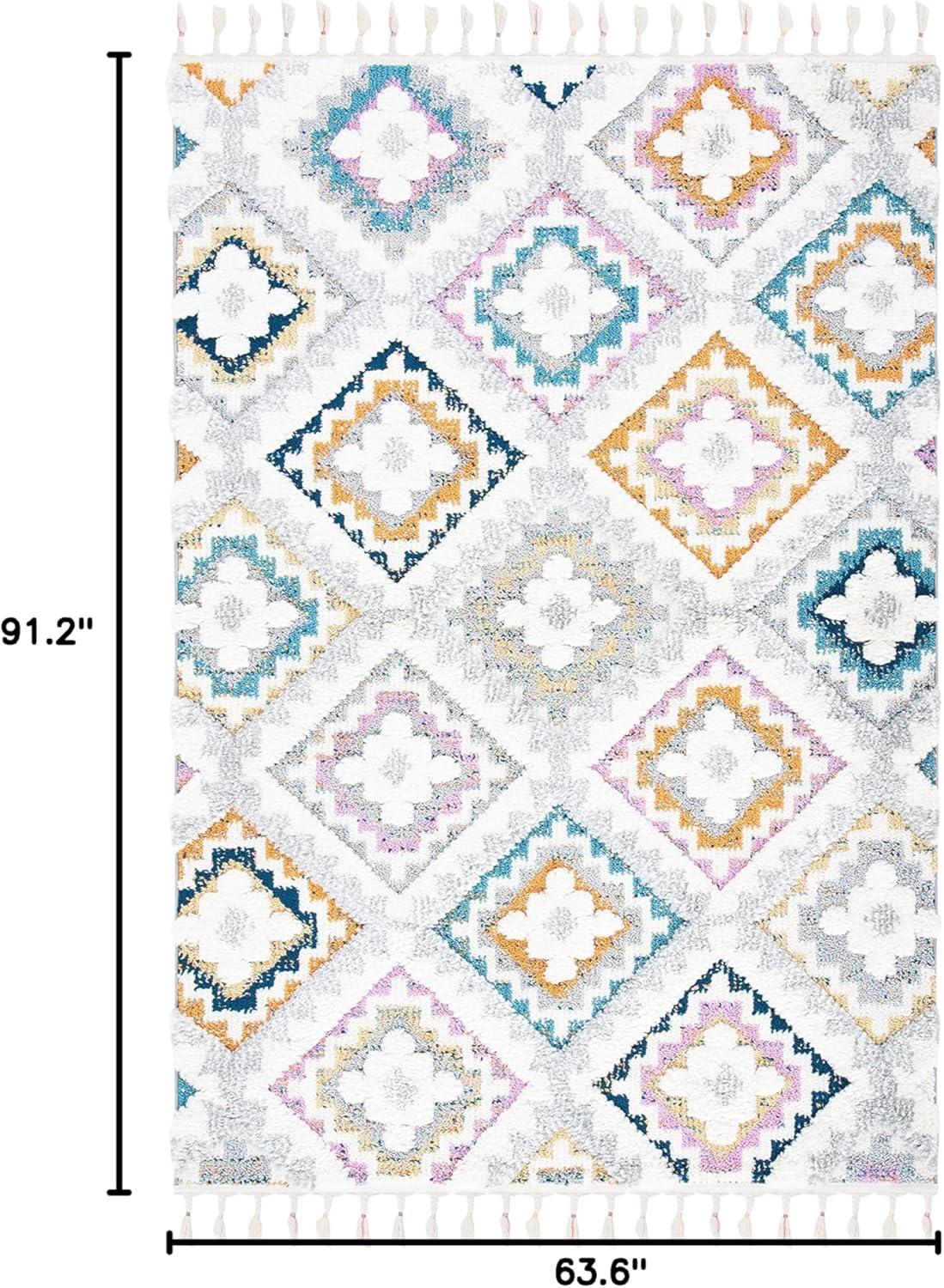 Moroccan Fringe Shag MFG106 Power Loomed Area Rug - Grey/Ivory - 5'3"x7'6" - Safavieh.