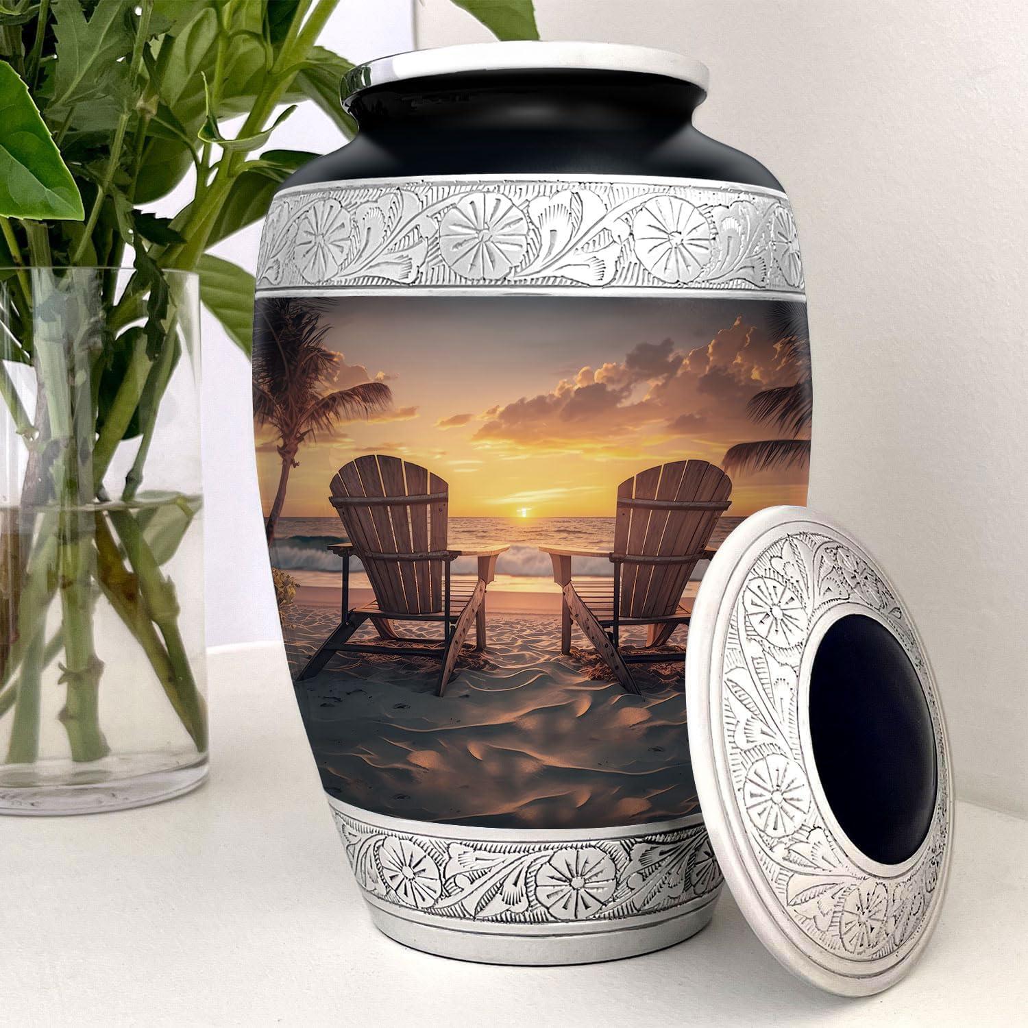 Beach Urn for Human Ashes | Large Handcrafted Funeral Memorial | Decorative Cremation Sunrise Sunset Urn for Women and Men