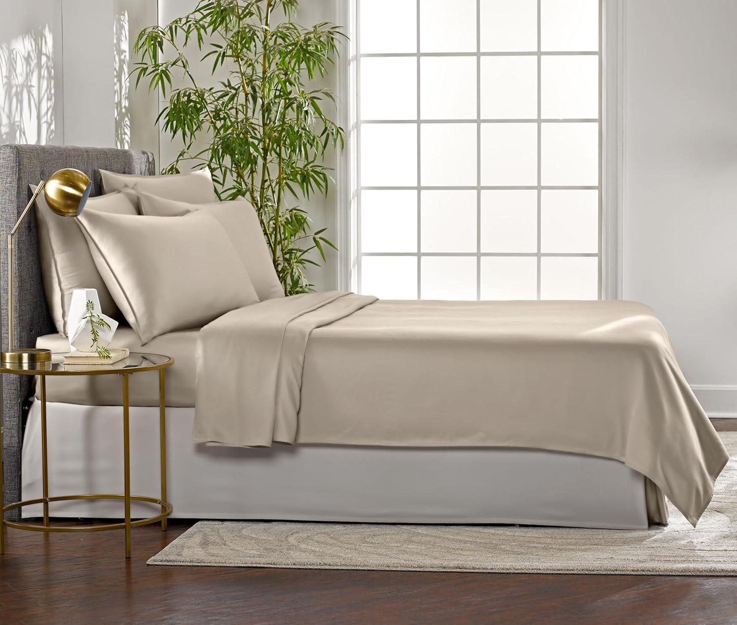 PURE BAMBOO Sheets Twin Size Bed Sheets 3 Piece Set, Genuine 100% Organic Bamboo, Luxuriously Soft & Cooling, Double Stitching, 16 Inch Deep Pockets, Lifetime Quality Promise (Twin, Sand)