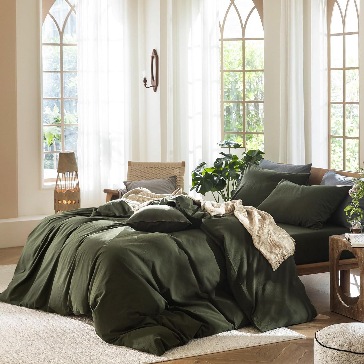 MOOMEE 100% Washed Cotton Linen Like Textured Duvet Cover Set