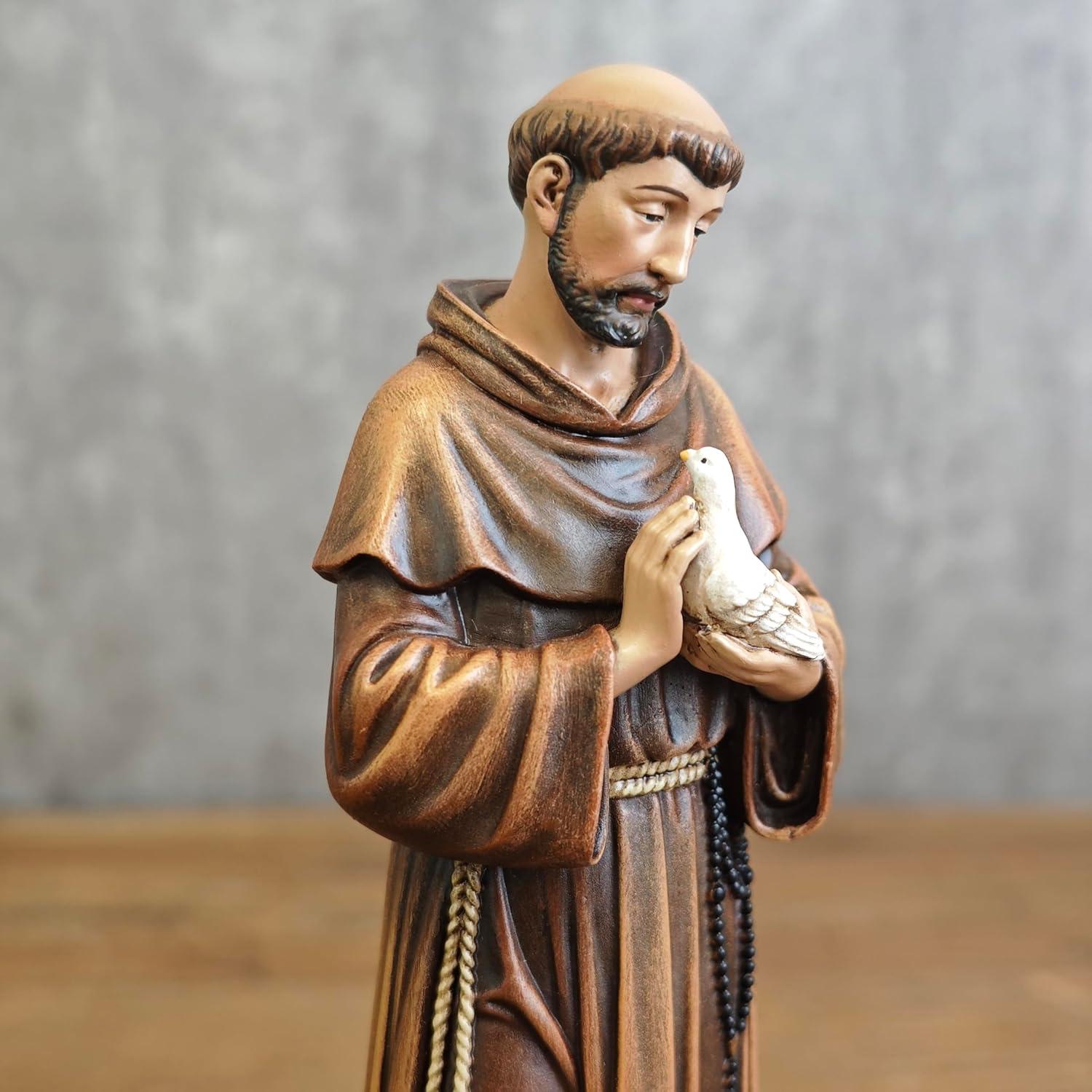 Hand-Painted Resin St. Francis Statue with Birds, 6.25"